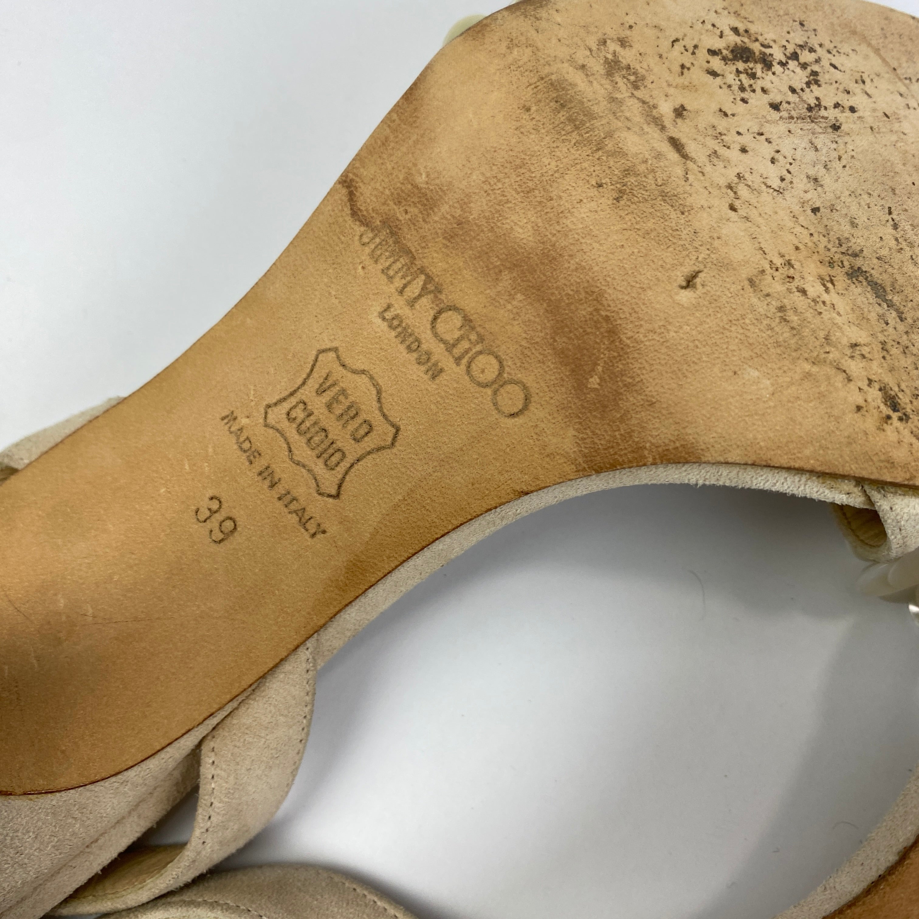 Jimmy Choo Cream Suede & Mother of Pearl Mimi Slingbacks 39