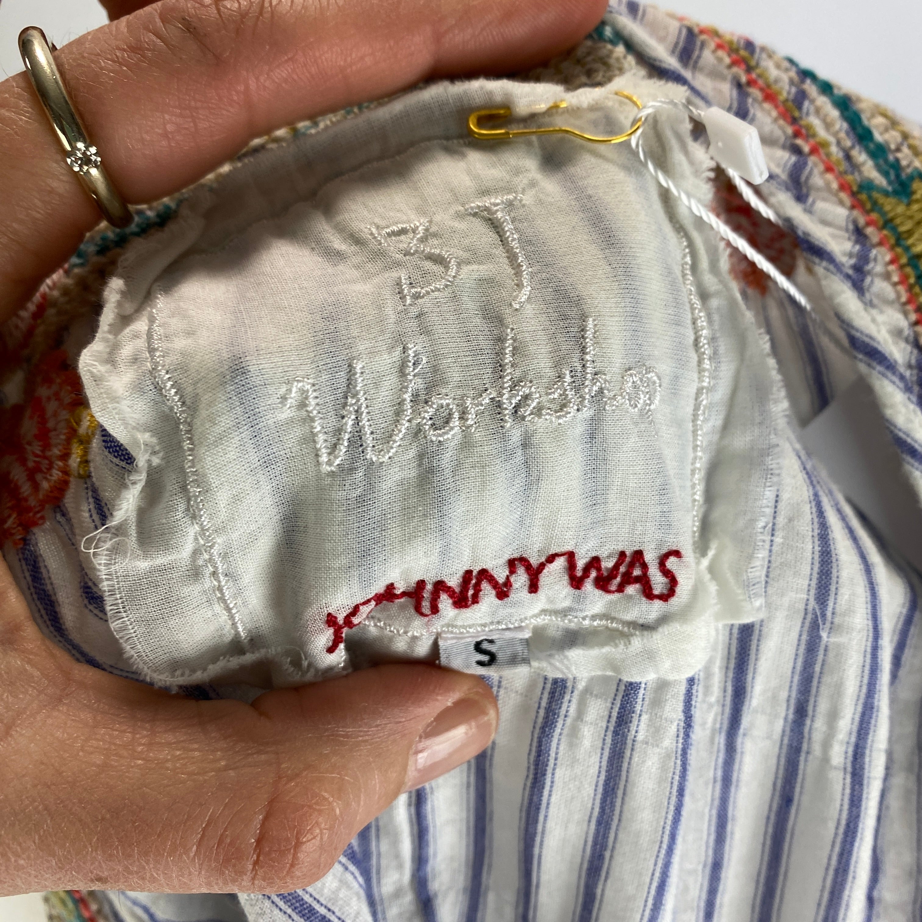 Johnny Was £225 Chambray Stripe Embroidered Tunic Top S