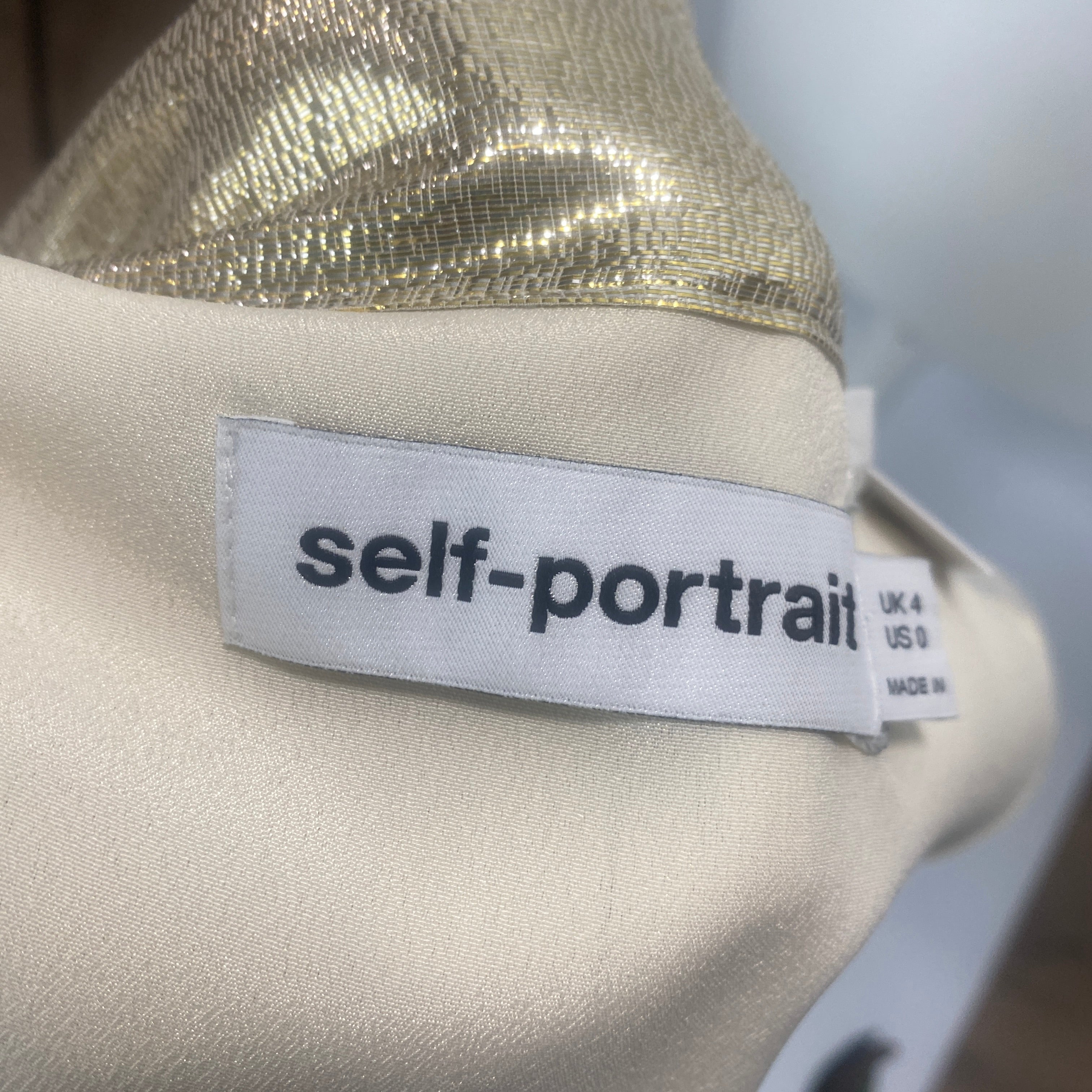 Self-Portrait £595 Gold Metallic Tie Neck Maxi Dress XXS