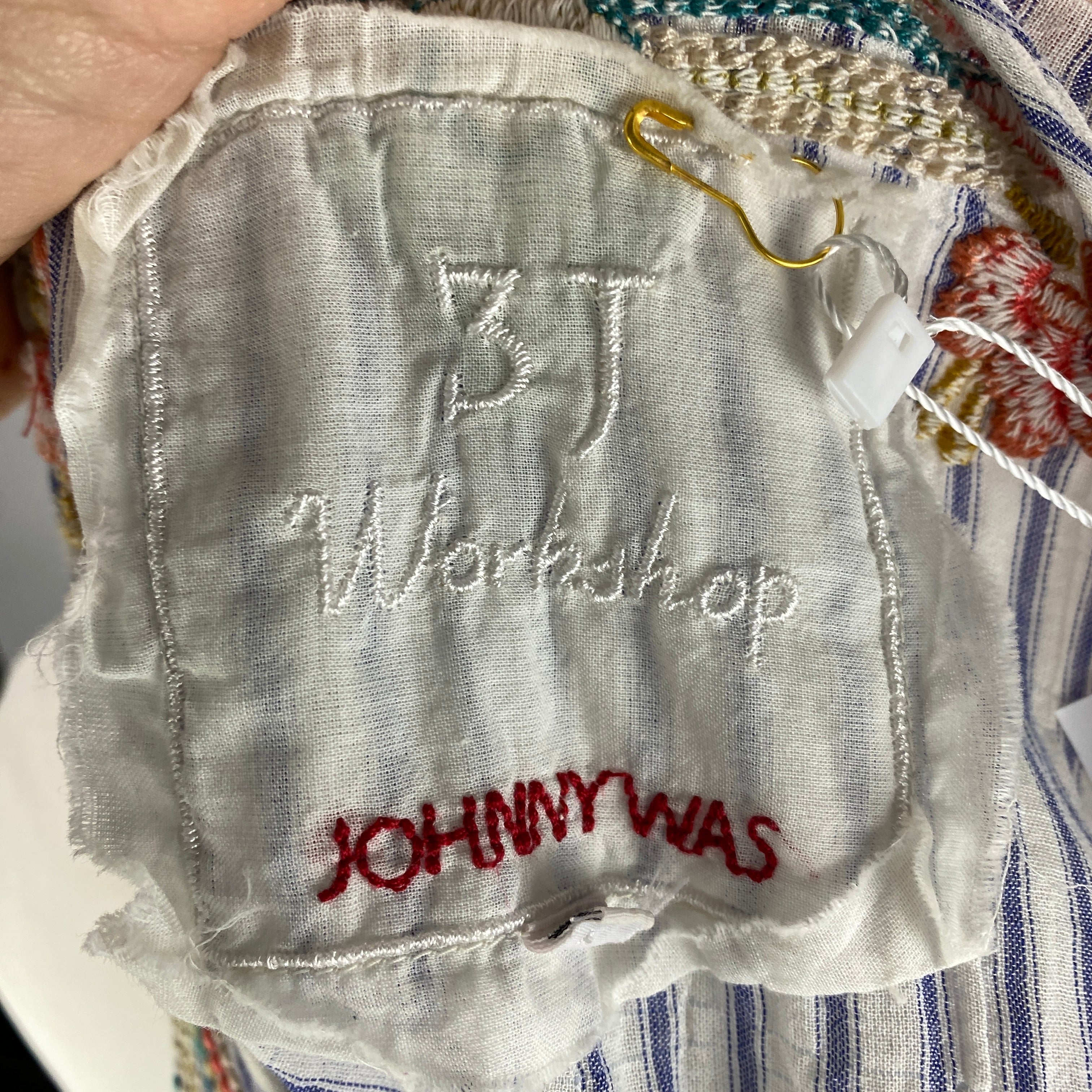 Johnny Was £225 Chambray Stripe Embroidered Tunic Top S