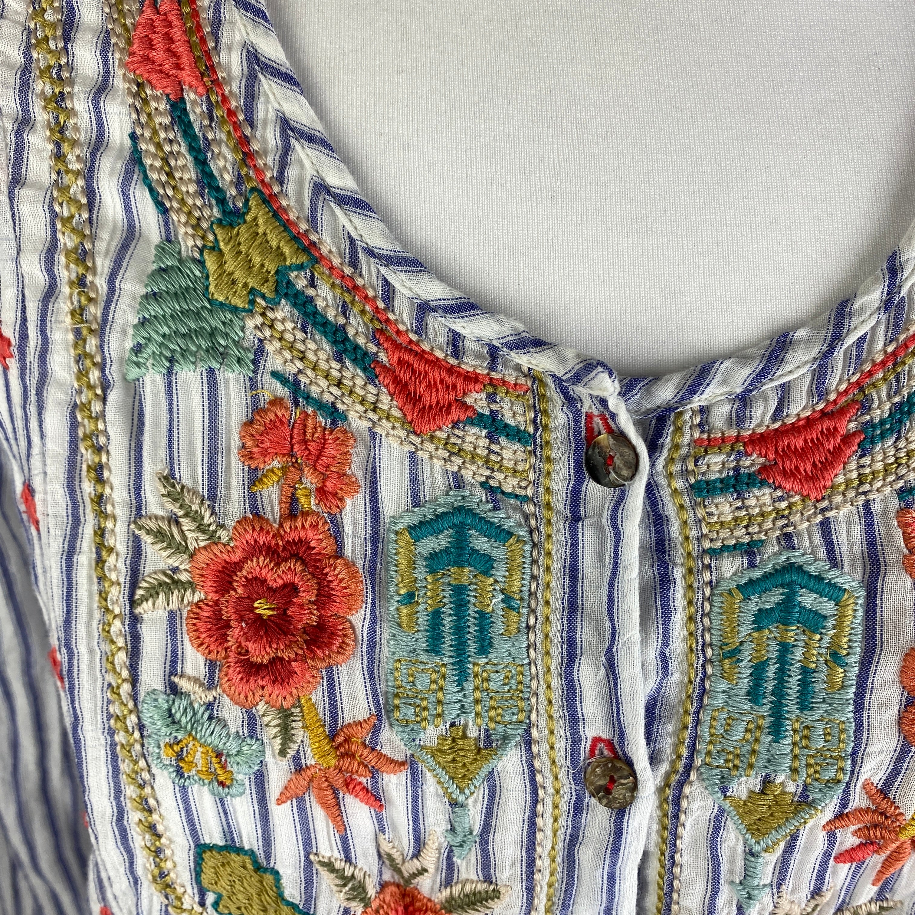 Johnny Was £225 Chambray Stripe Embroidered Tunic Top S