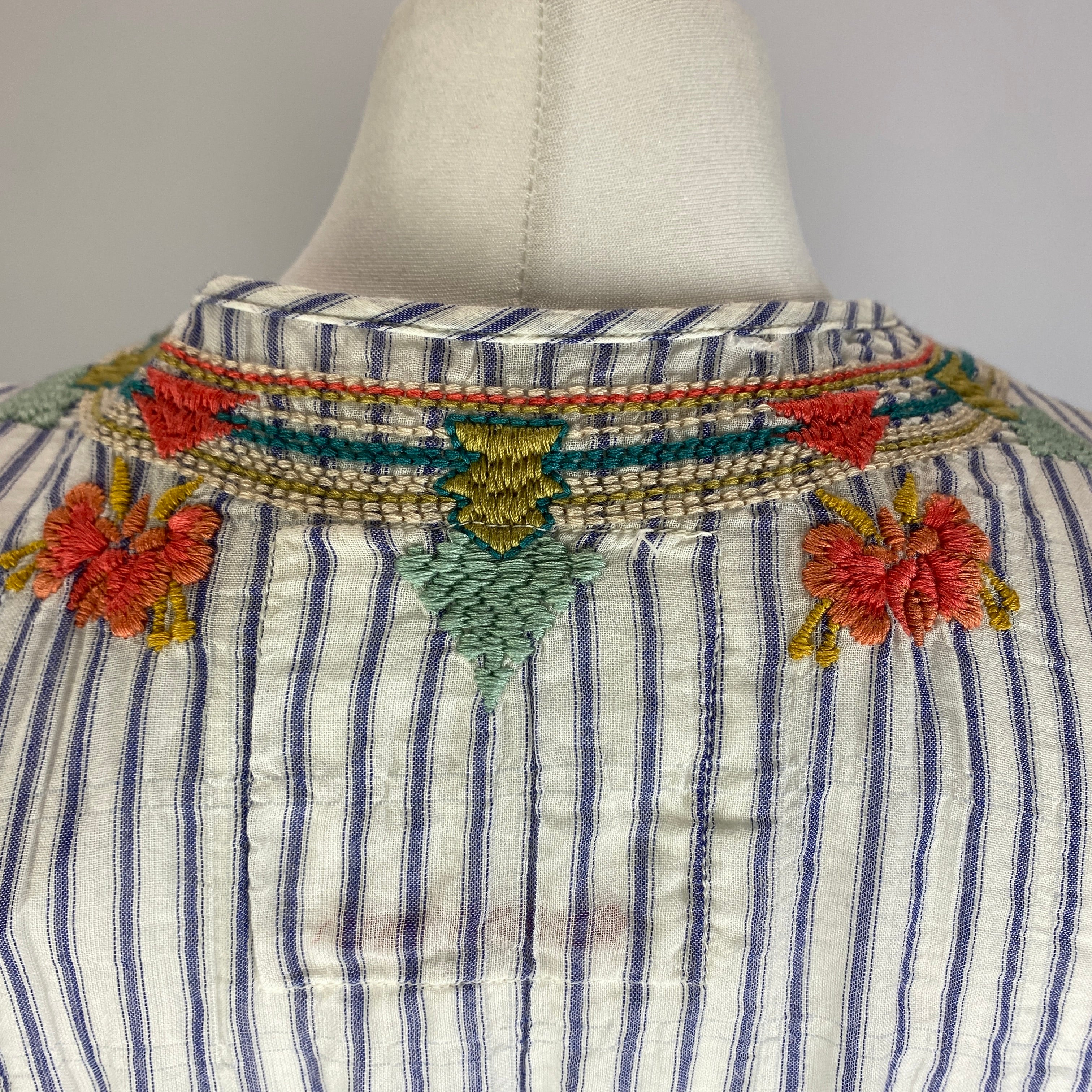 Johnny Was £225 Chambray Stripe Embroidered Tunic Top S