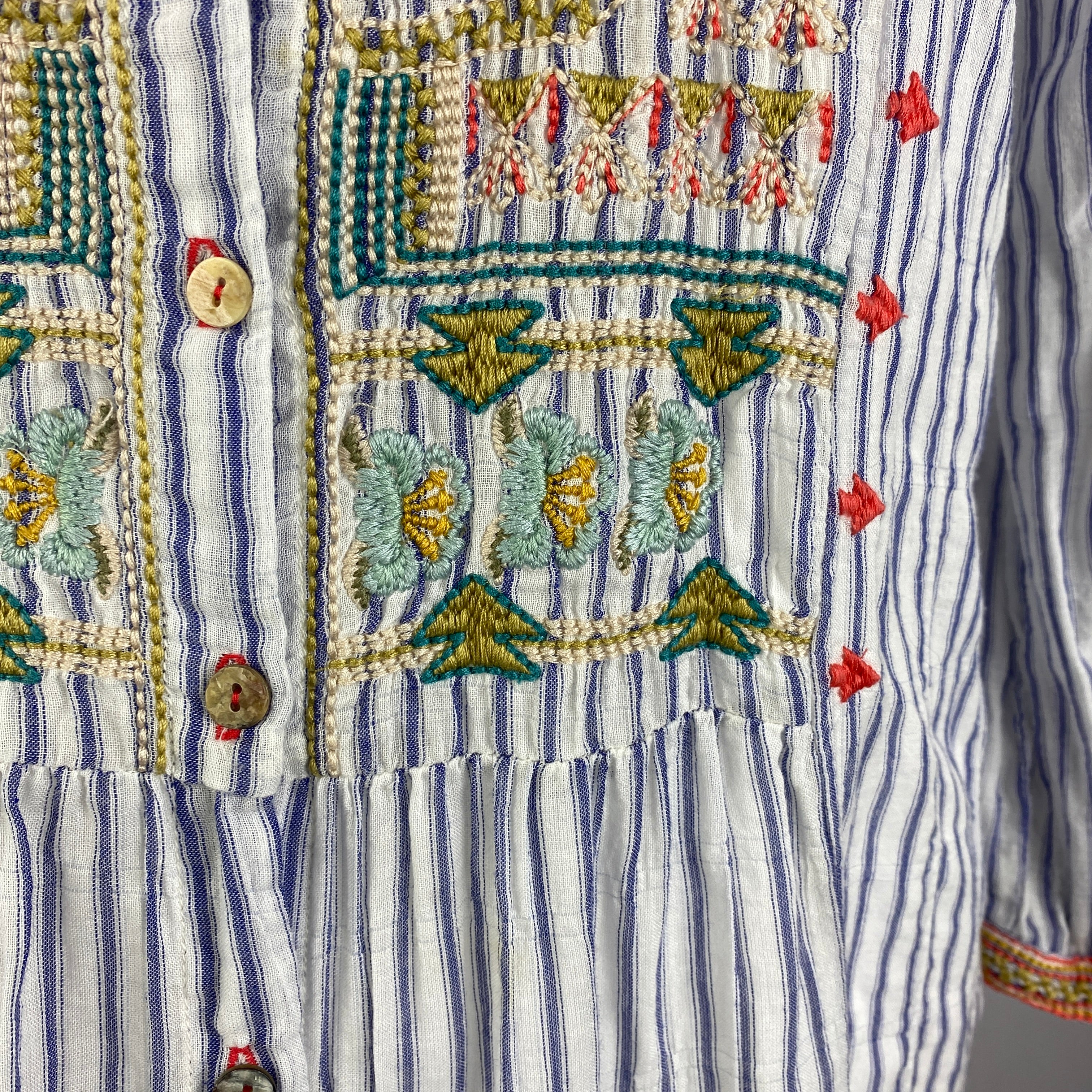 Johnny Was £225 Chambray Stripe Embroidered Tunic Top S