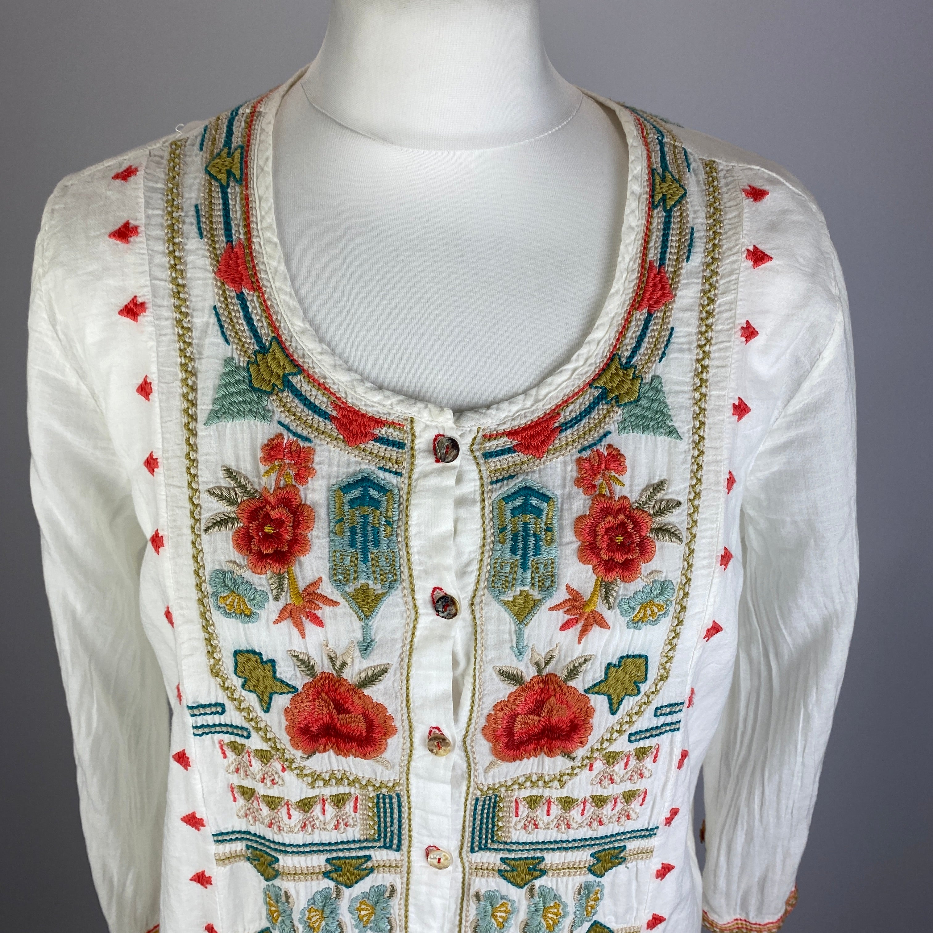Johnny Was £225 White Muslin Embroidered Tunic Top M