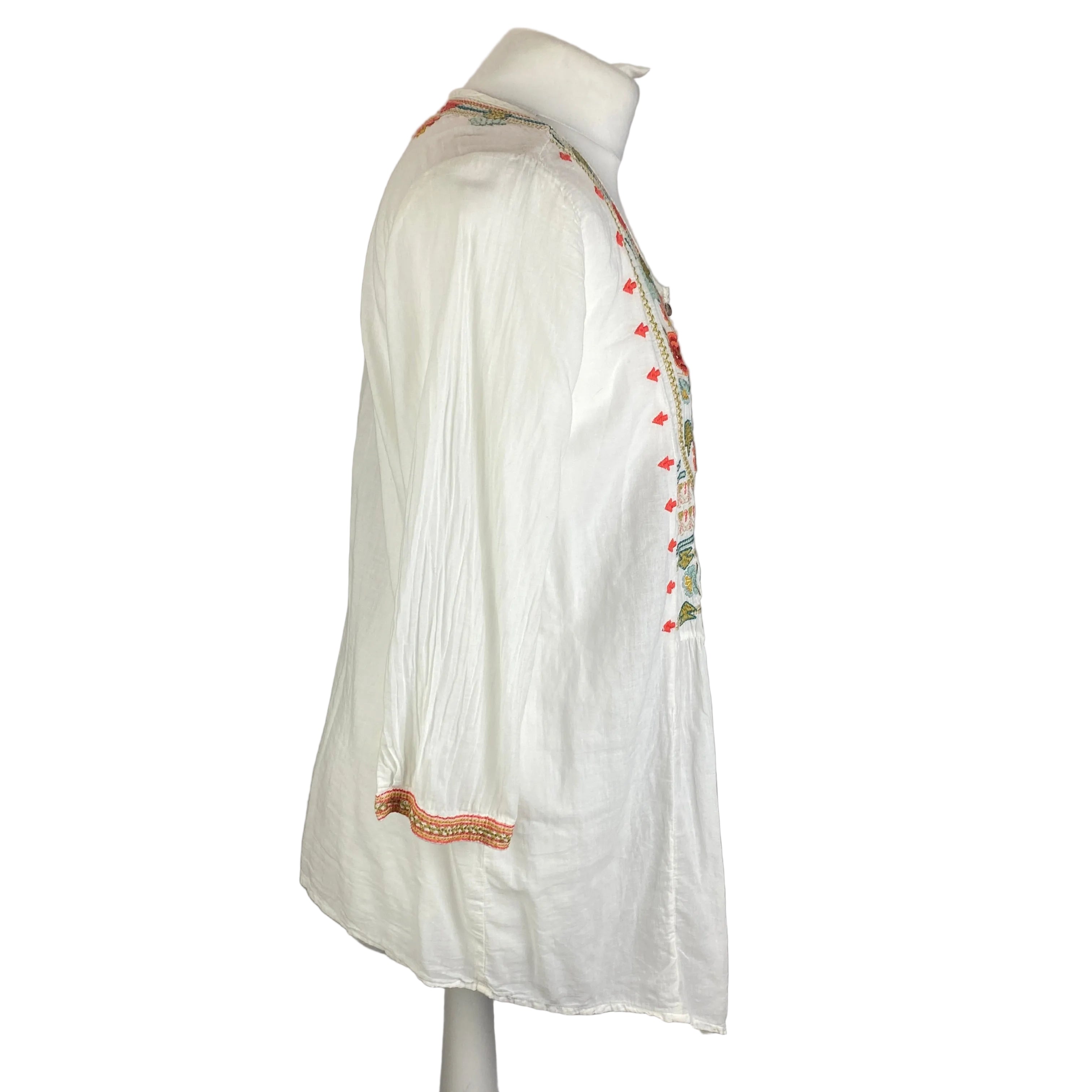 Johnny Was £225 White Muslin Embroidered Tunic Top M