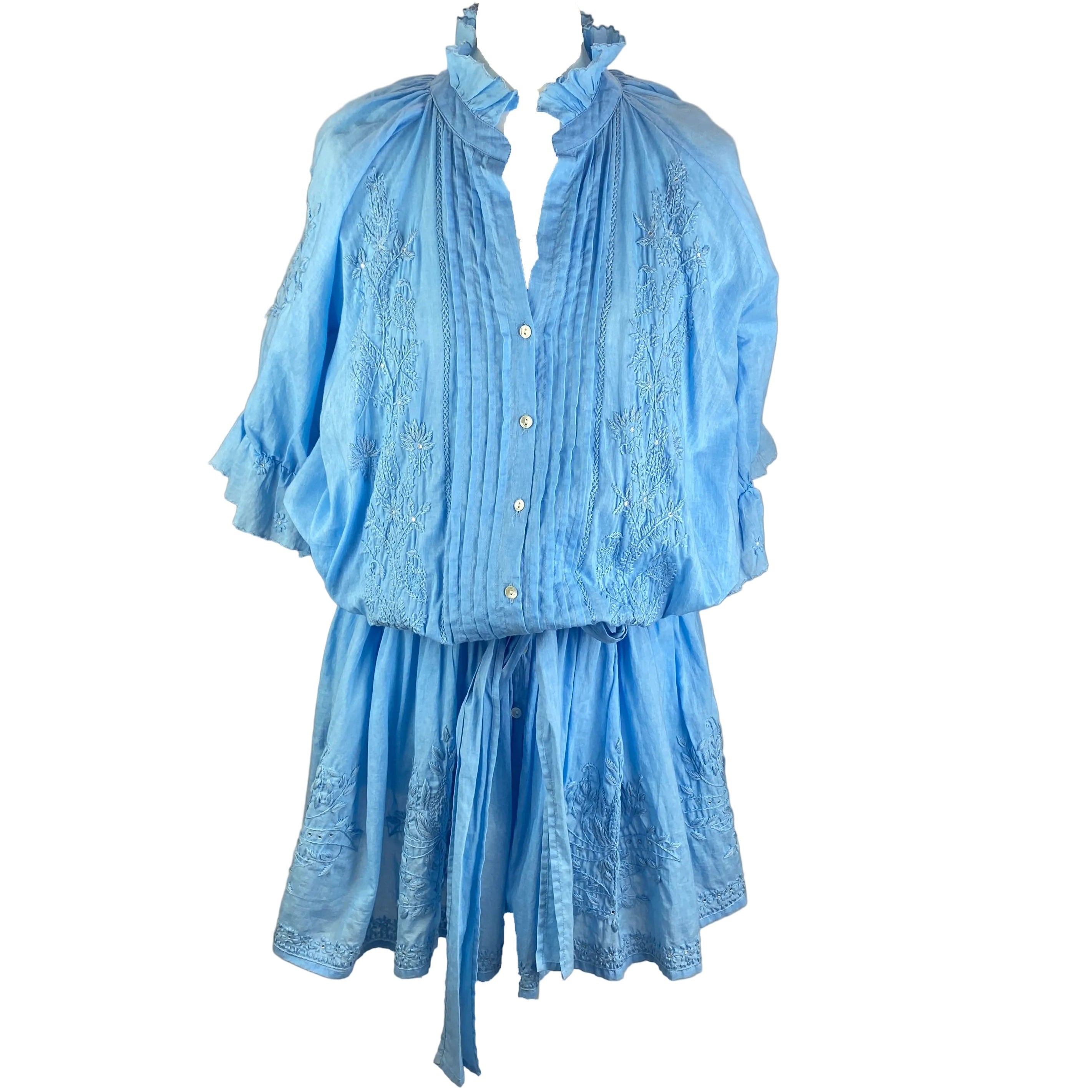 Juliet Dunn £373 Blue Embroidered Cotton Dress M/L