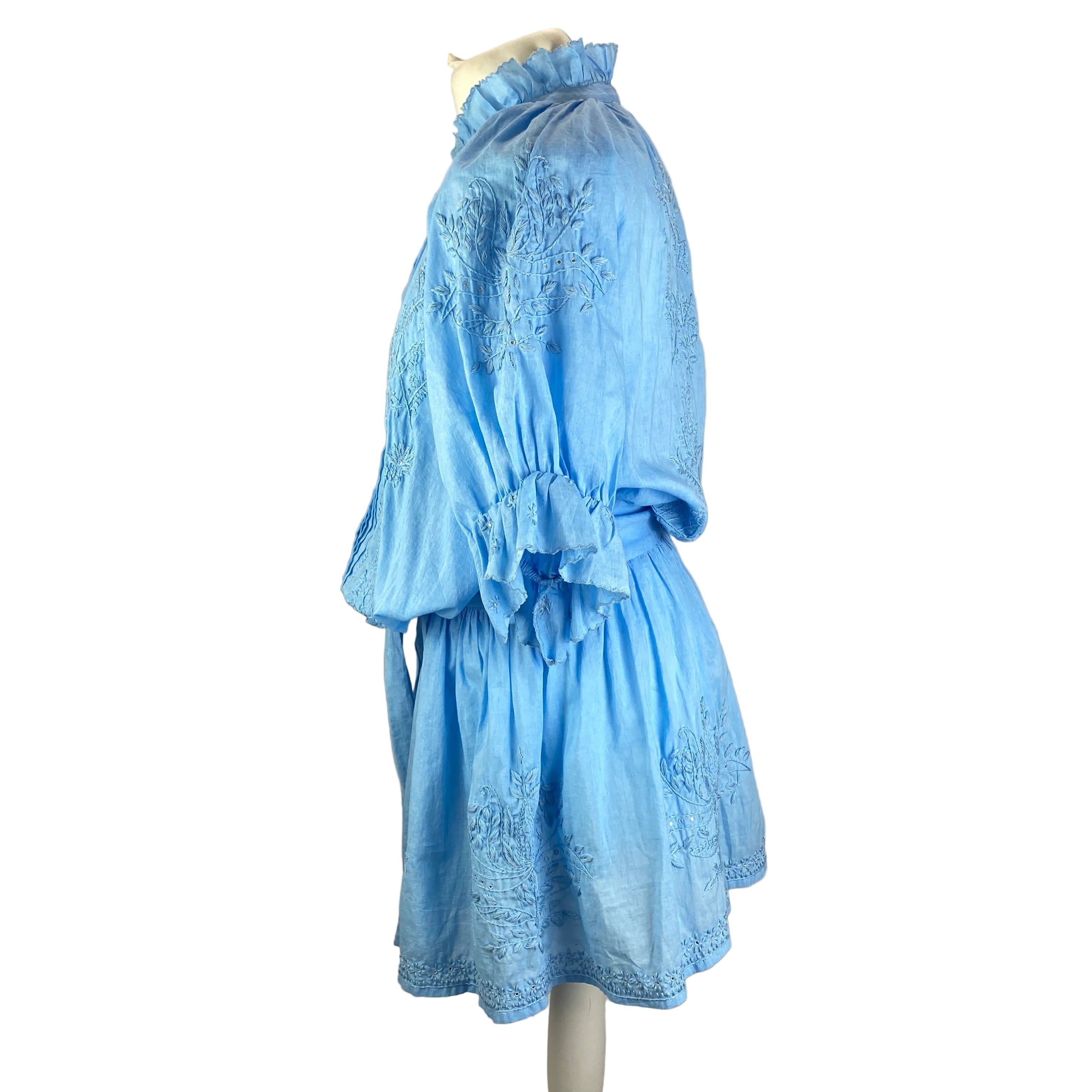 Juliet Dunn £373 Blue Embroidered Cotton Dress M/L