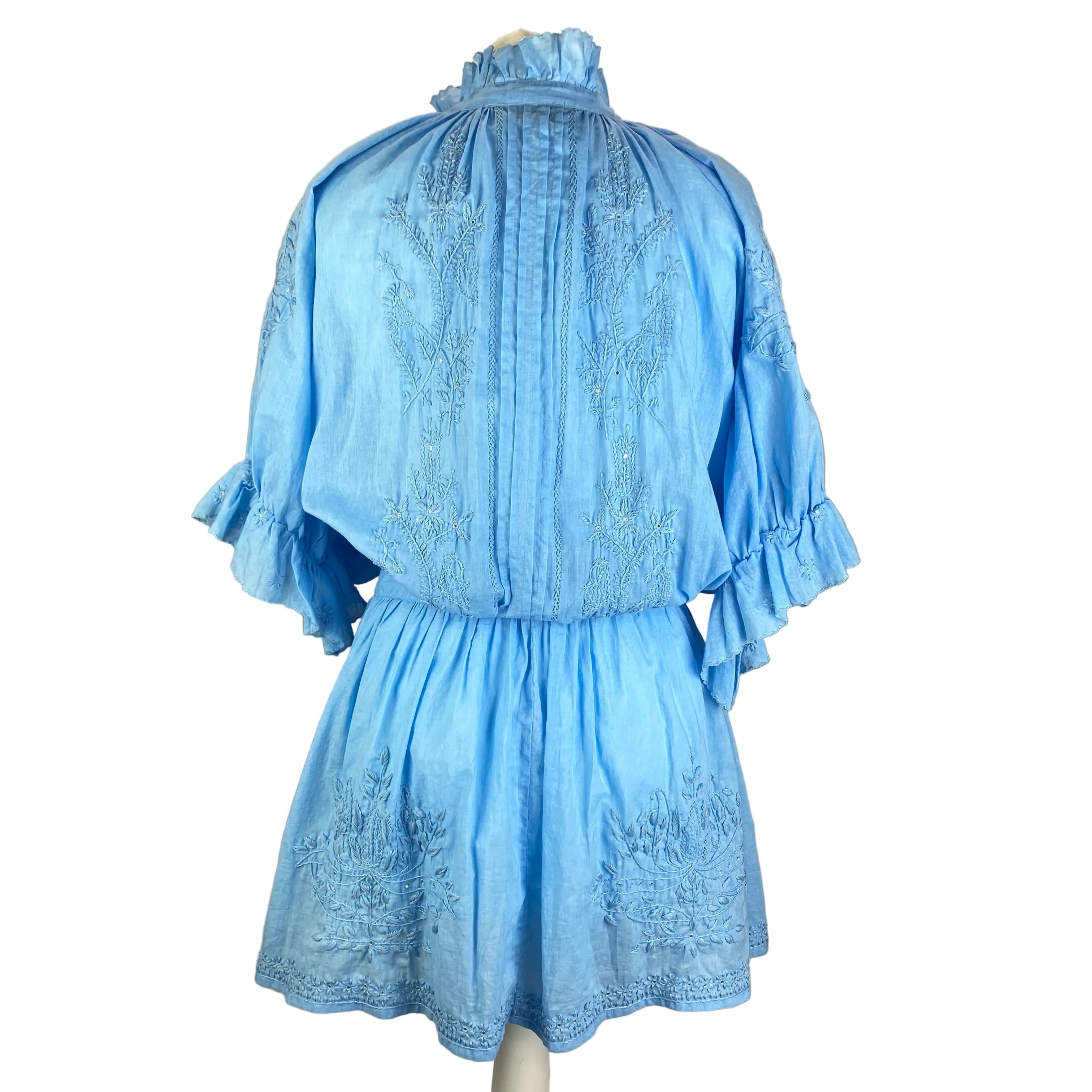 Juliet Dunn £373 Blue Embroidered Cotton Dress M/L