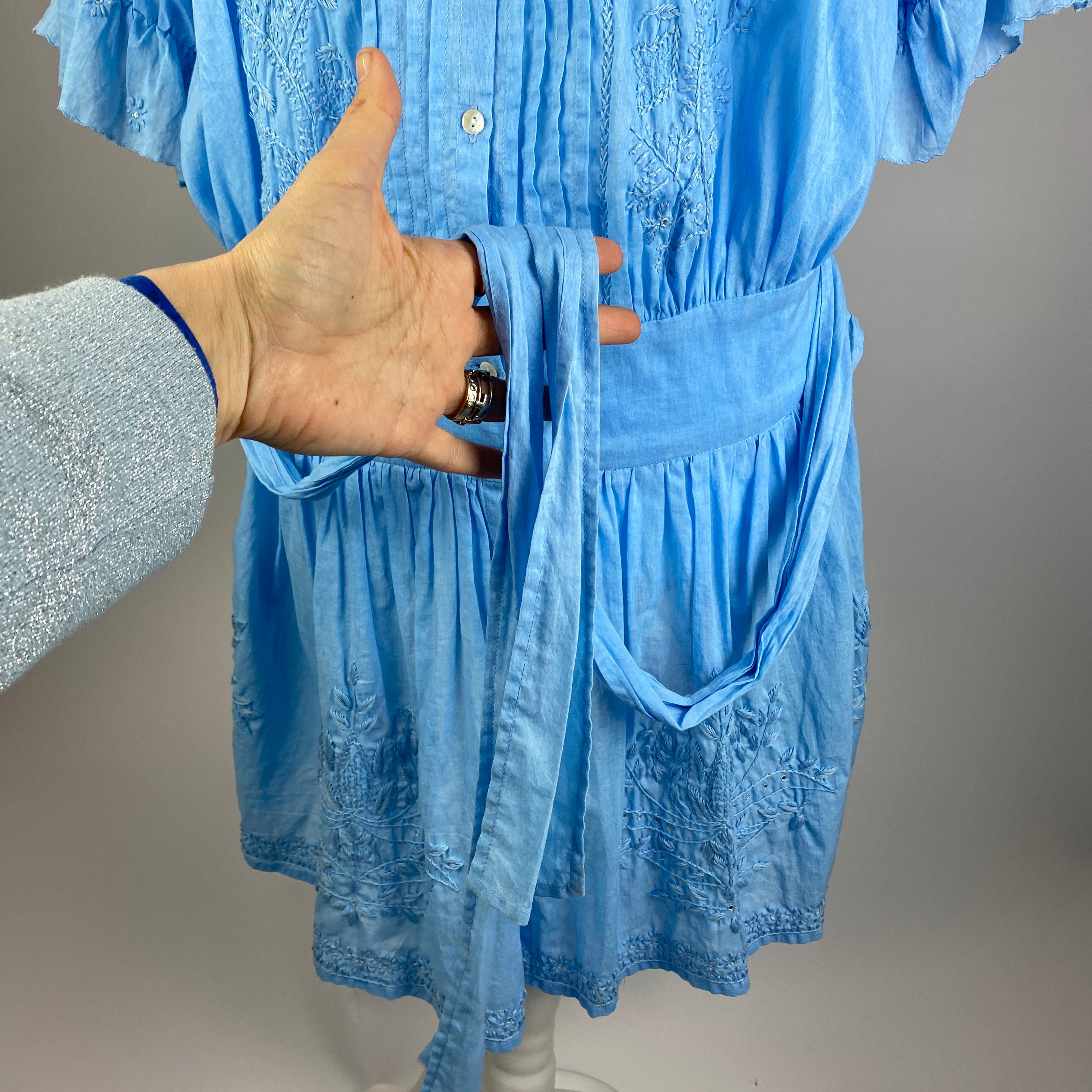 Juliet Dunn £373 Blue Embroidered Cotton Dress M/L