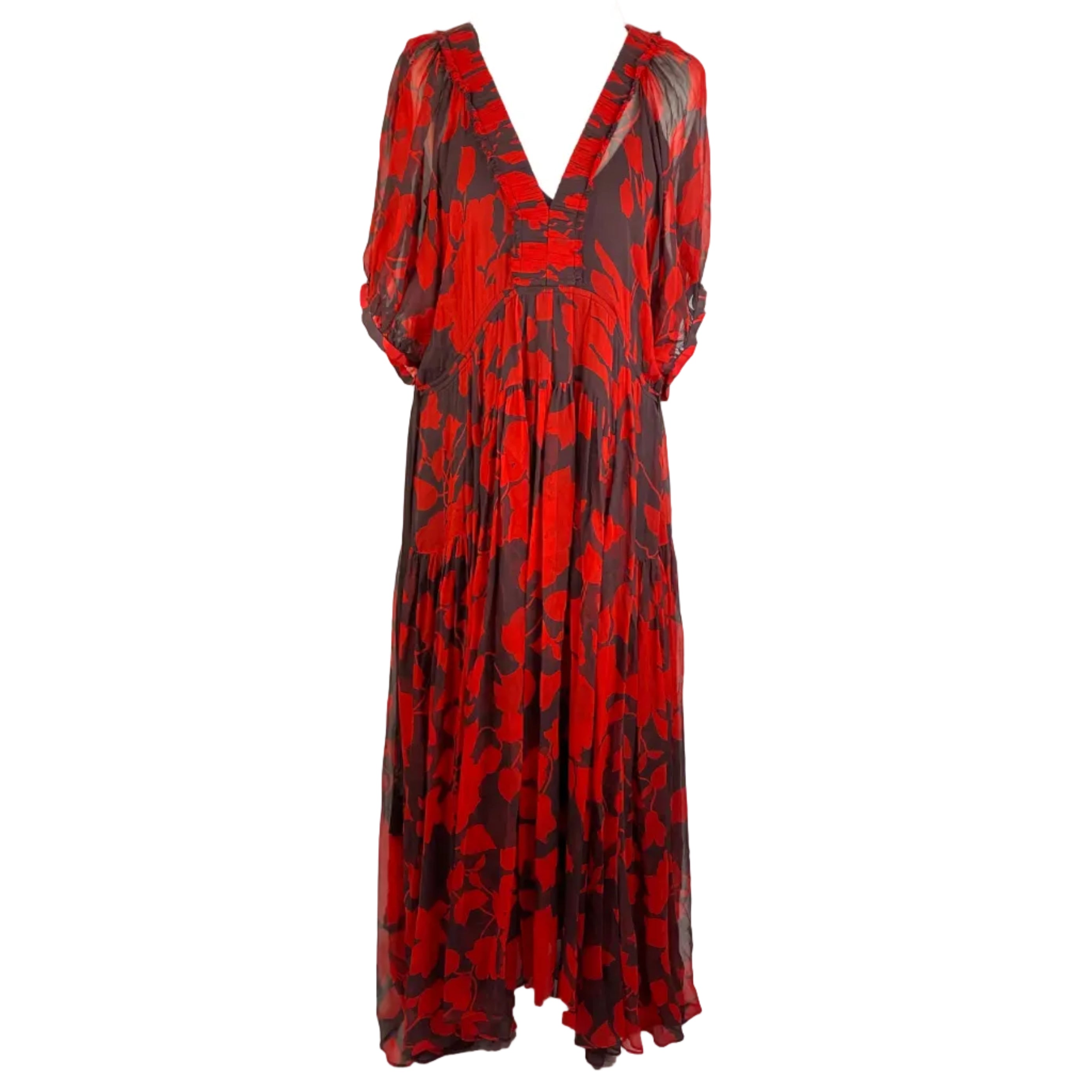 La Ligne £309 Ruby Print Silk Chiffon Constance Tiered Dress M