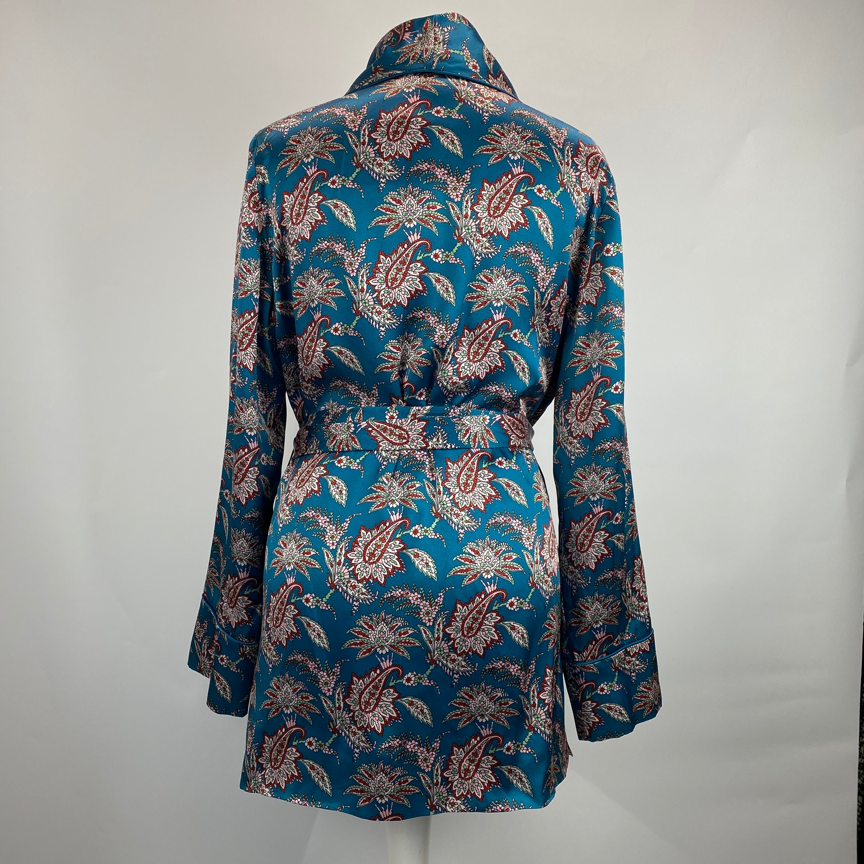 Liberty London £495 Teal Paisley Print Silk Belted Jacket S