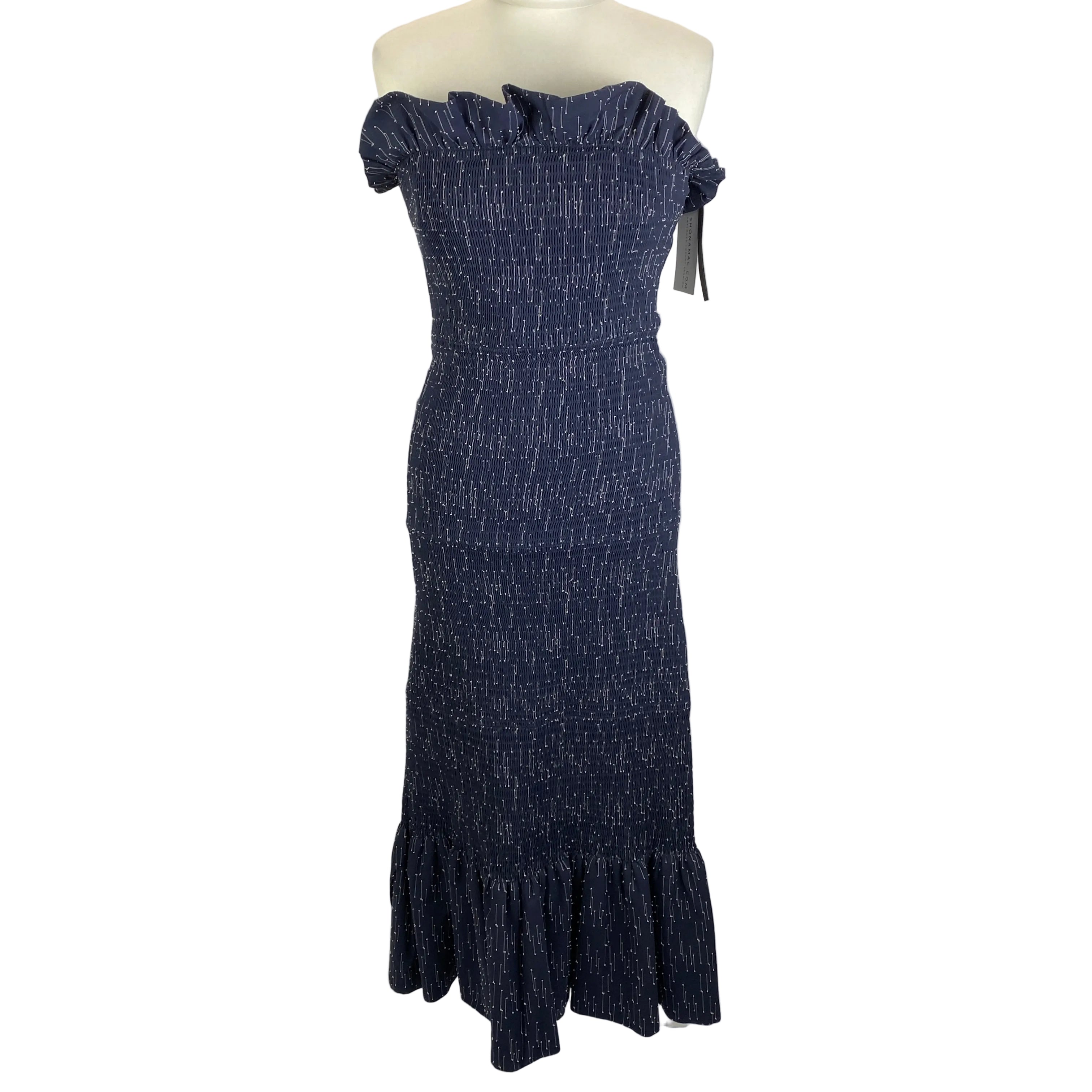Victoria Beckham Navy Shirred Cotton Strapless Dress S