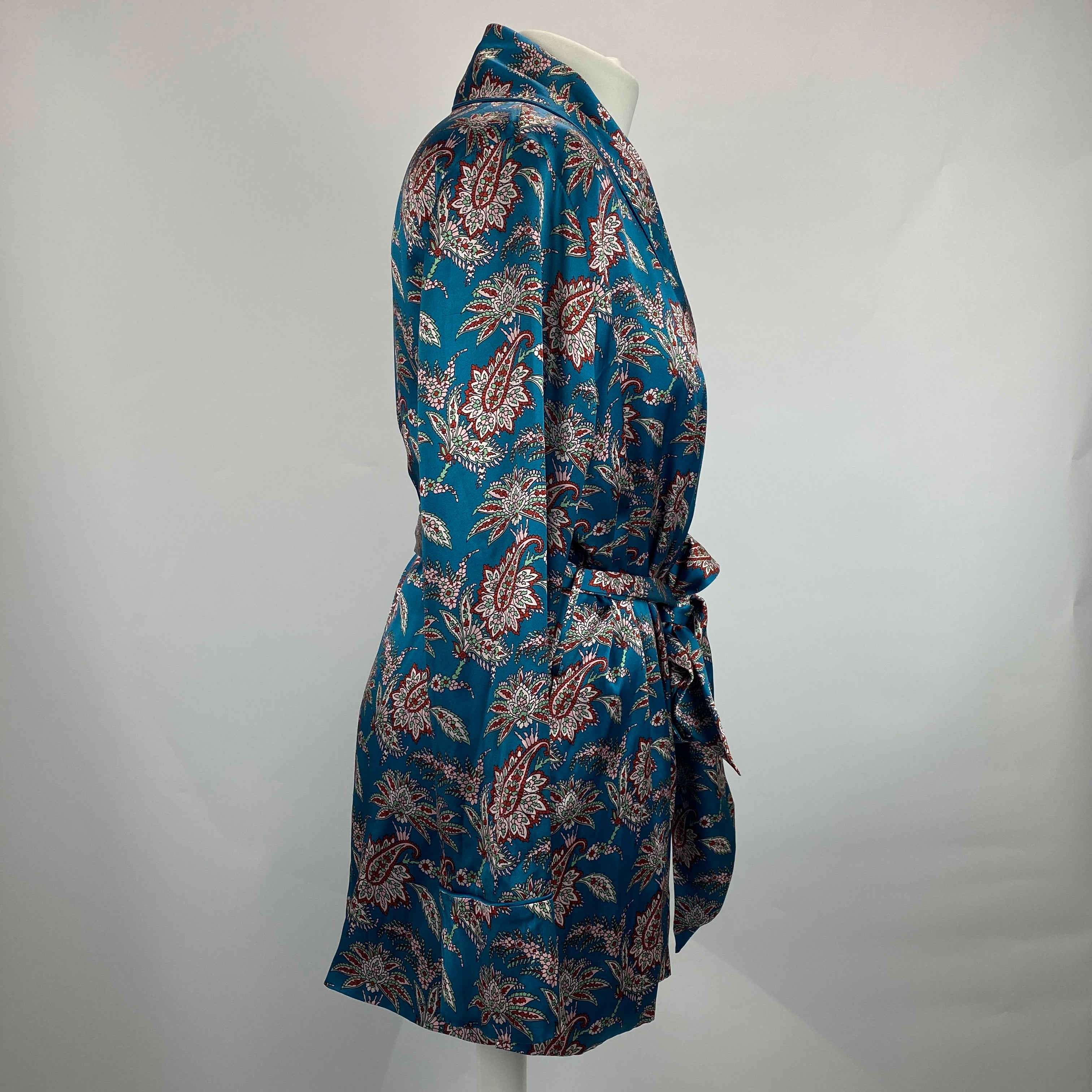Liberty London £495 Teal Paisley Print Silk Belted Jacket S