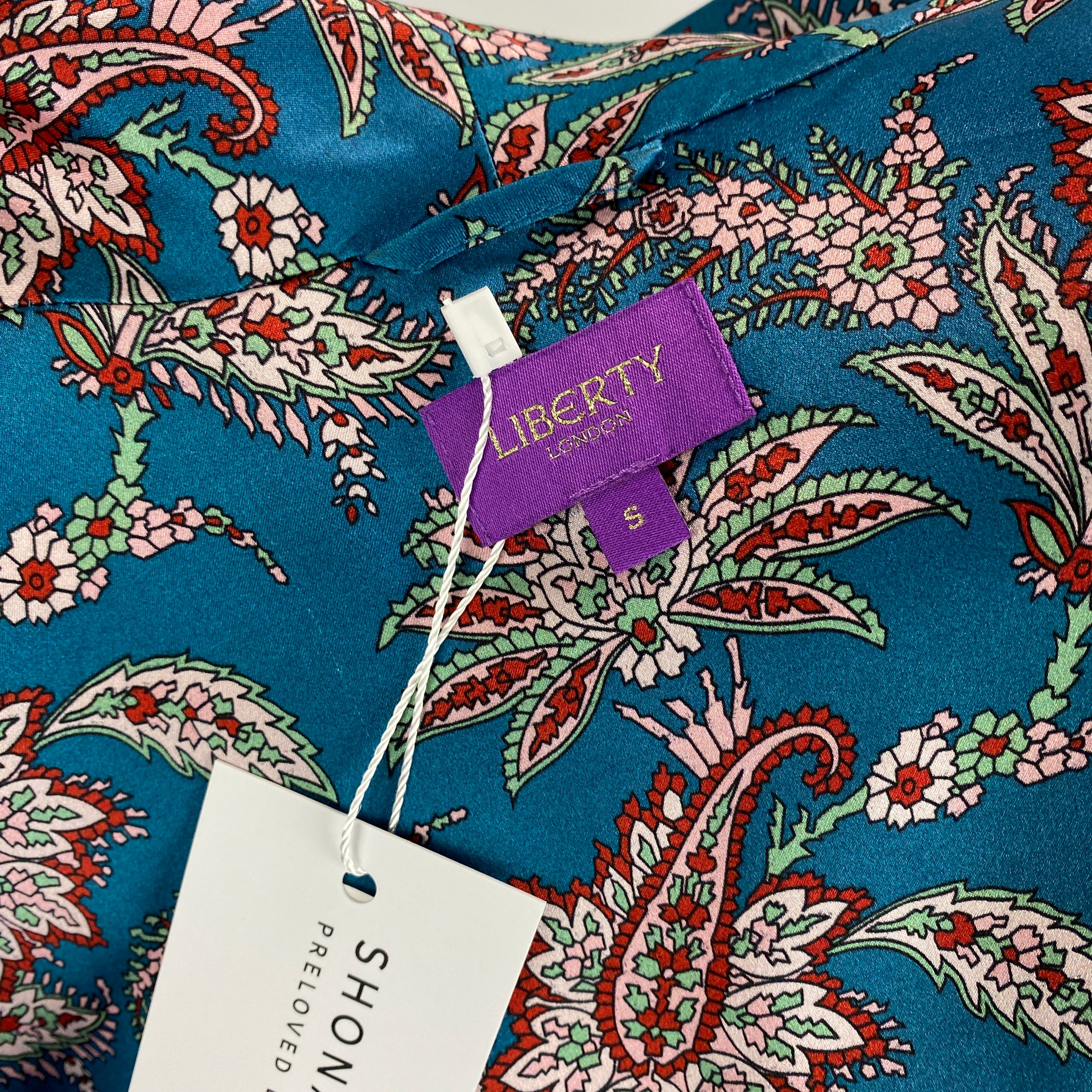 Liberty London £495 Teal Paisley Print Silk Belted Jacket S