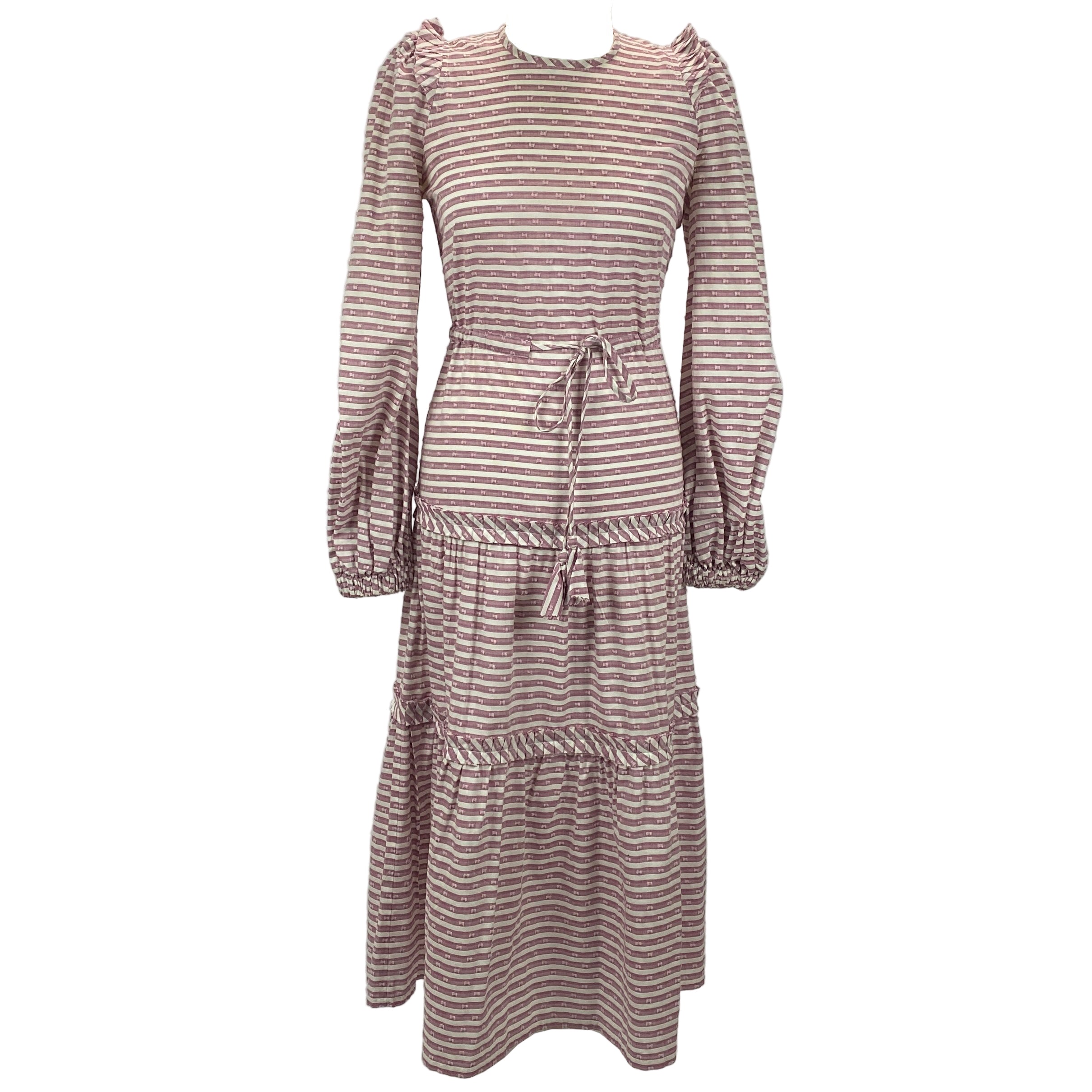 Anna Mason Plum & White Stripe Tufted Cotton Maxi Dress XS