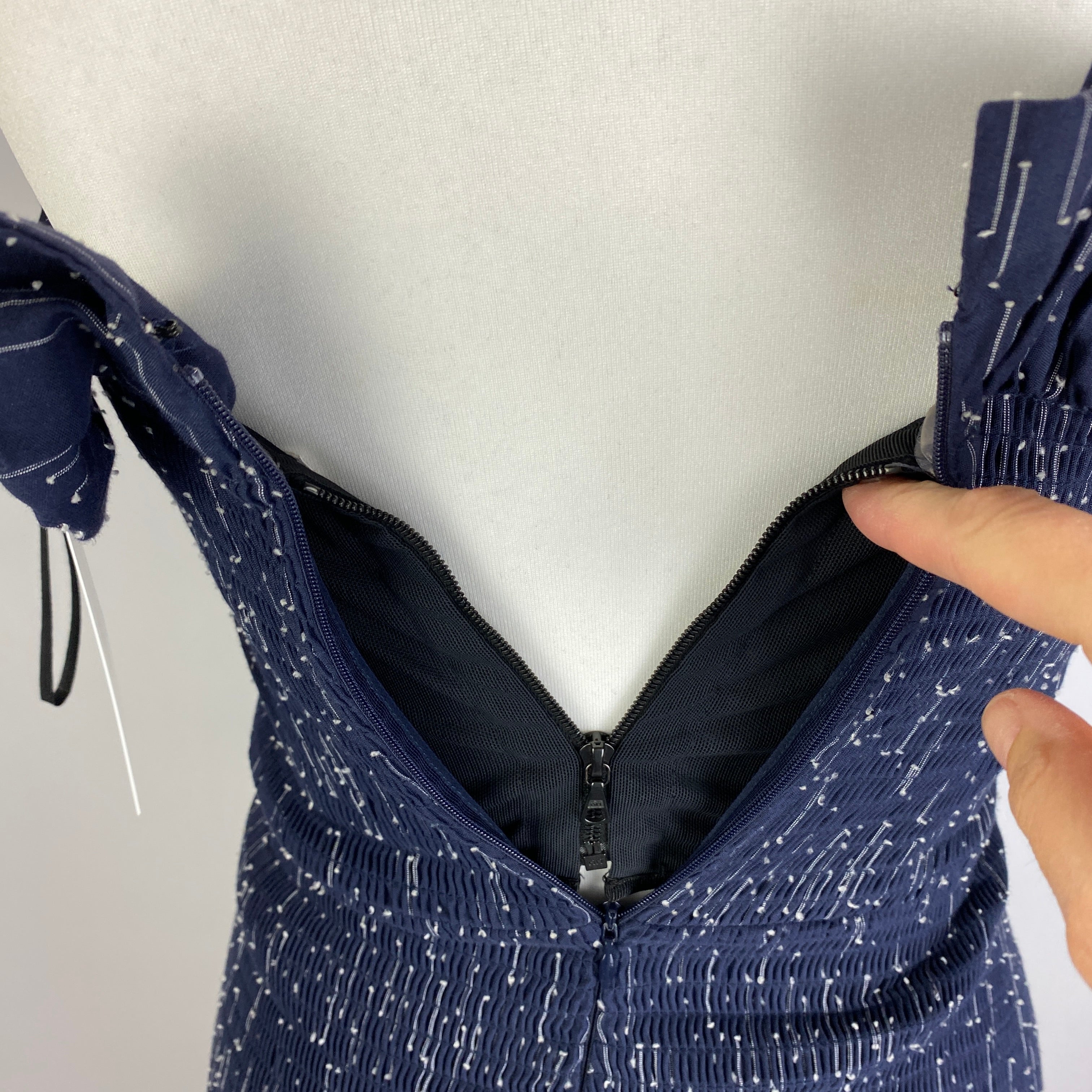 Victoria Beckham Navy Shirred Cotton Strapless Dress S
