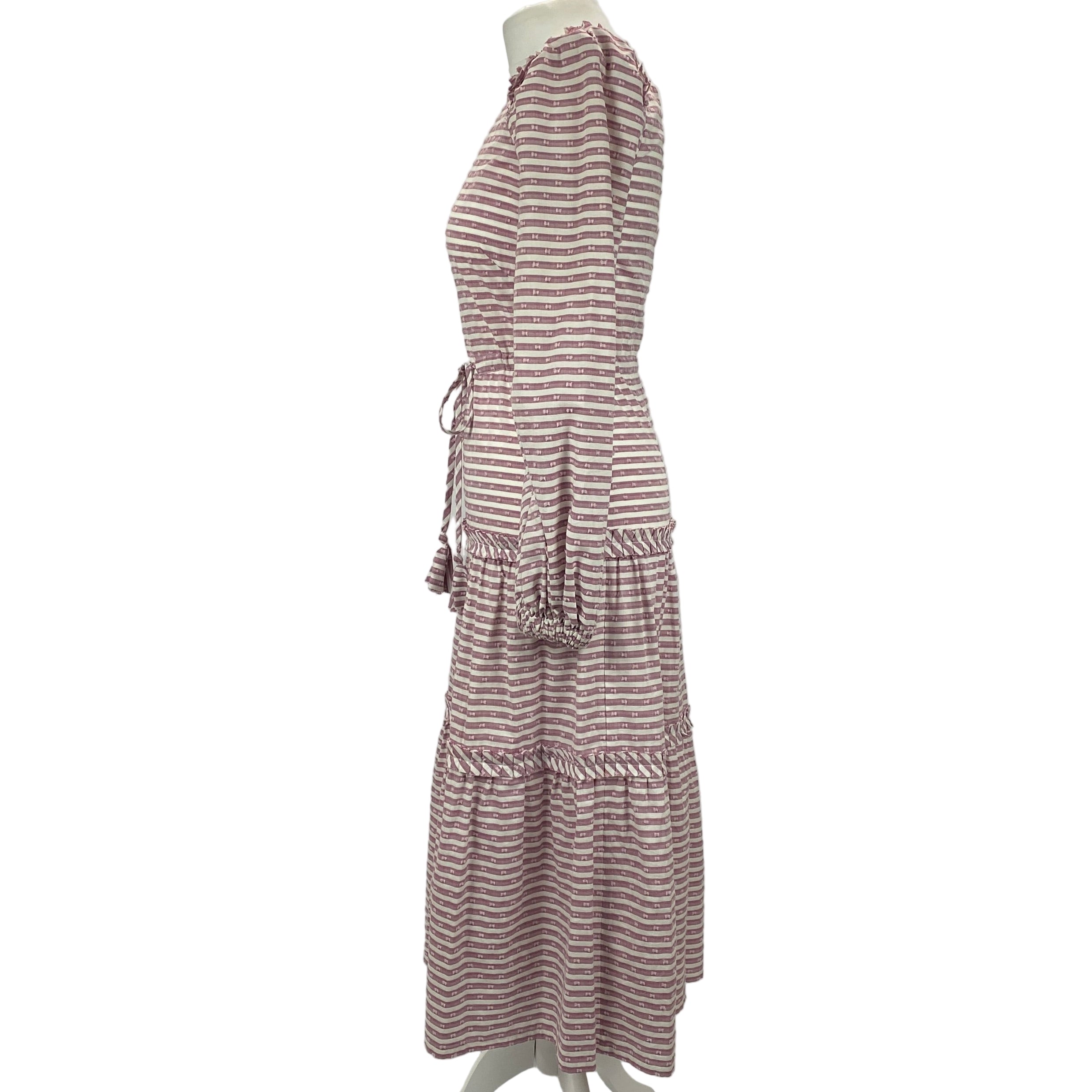 Anna Mason Plum & White Stripe Tufted Cotton Maxi Dress XS