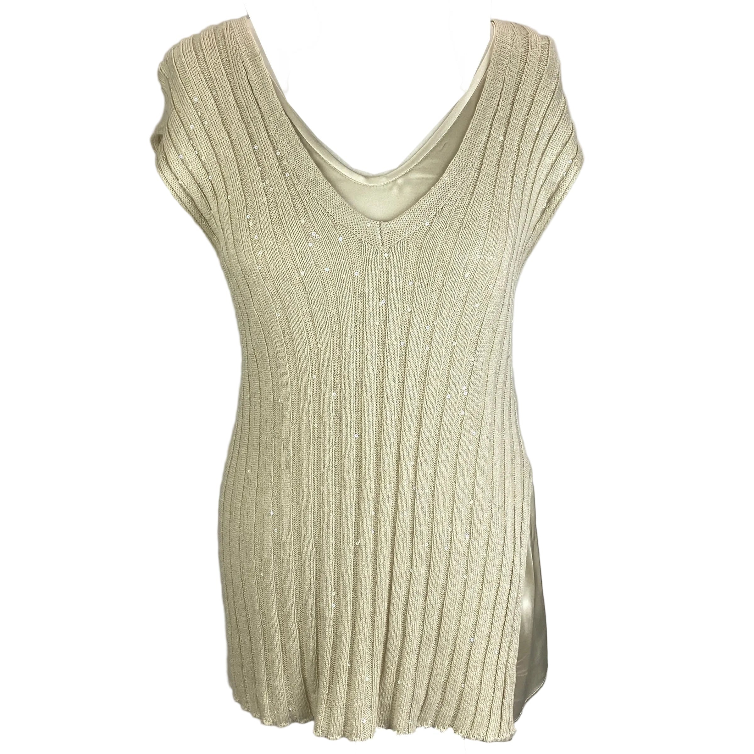 Brunello Cucinelli Cream Silk & Linen Two-Layer Top L