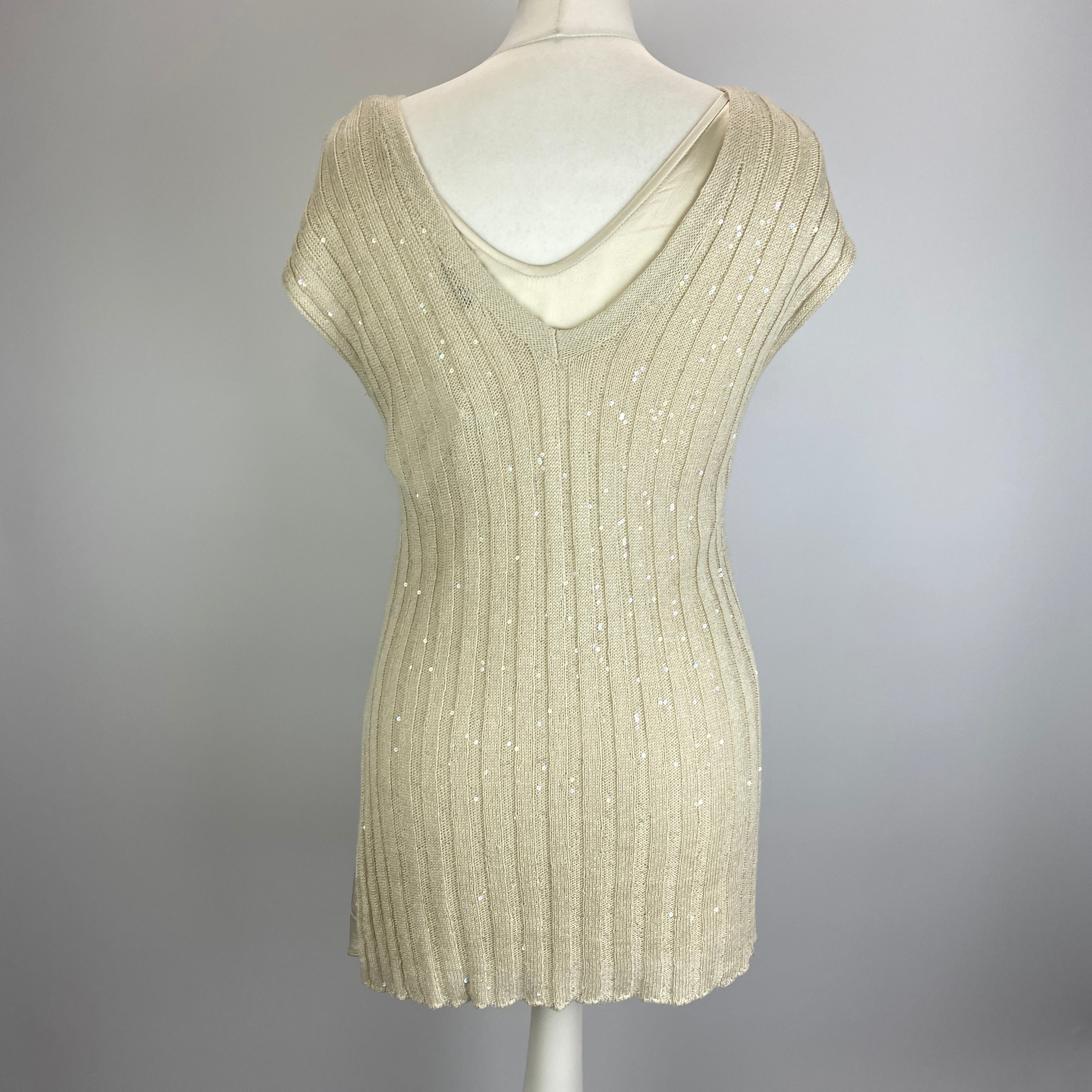 Brunello Cucinelli Cream Silk & Linen Two-Layer Top L