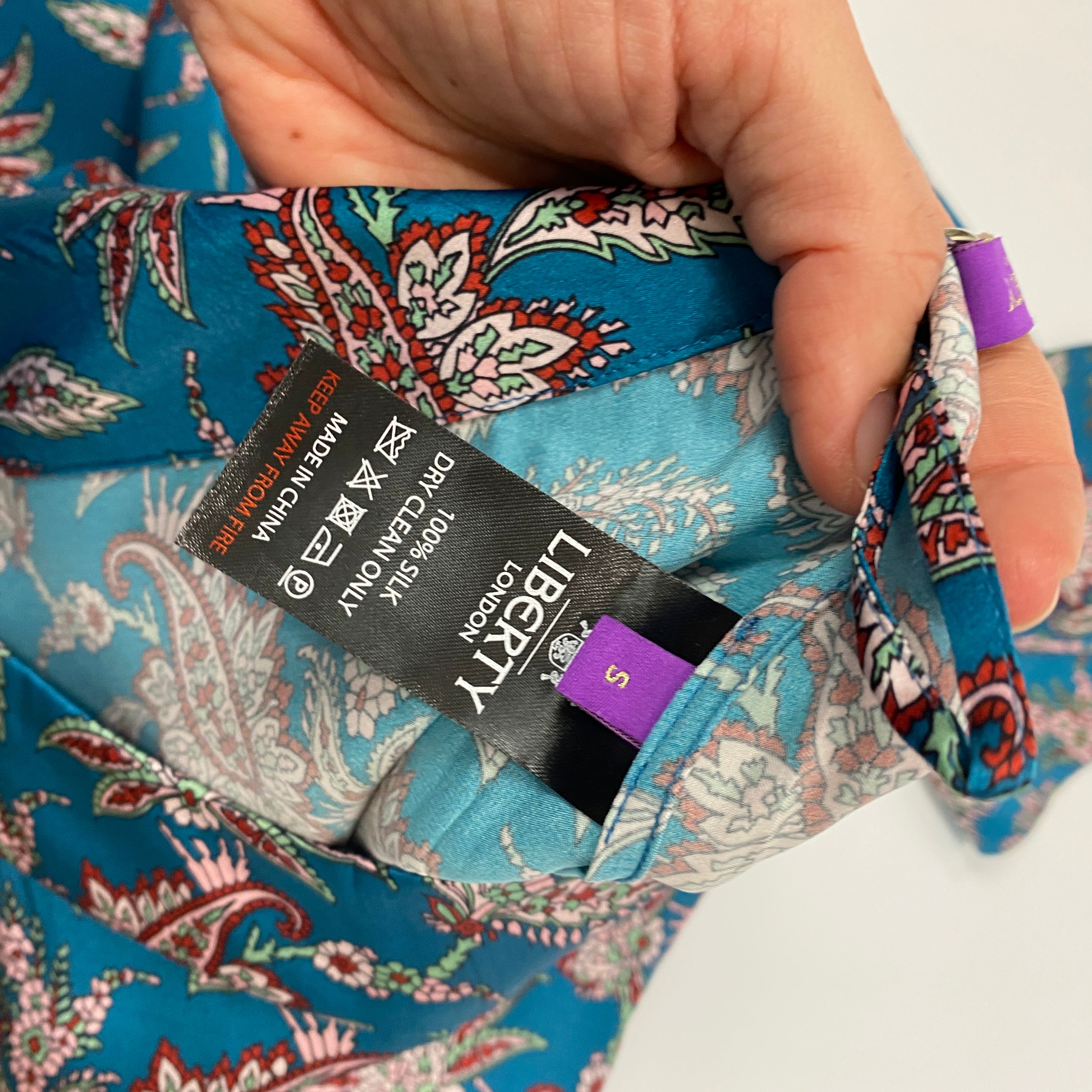 Liberty London £265 Teal Paisley Print Silk Palazzo Pants S