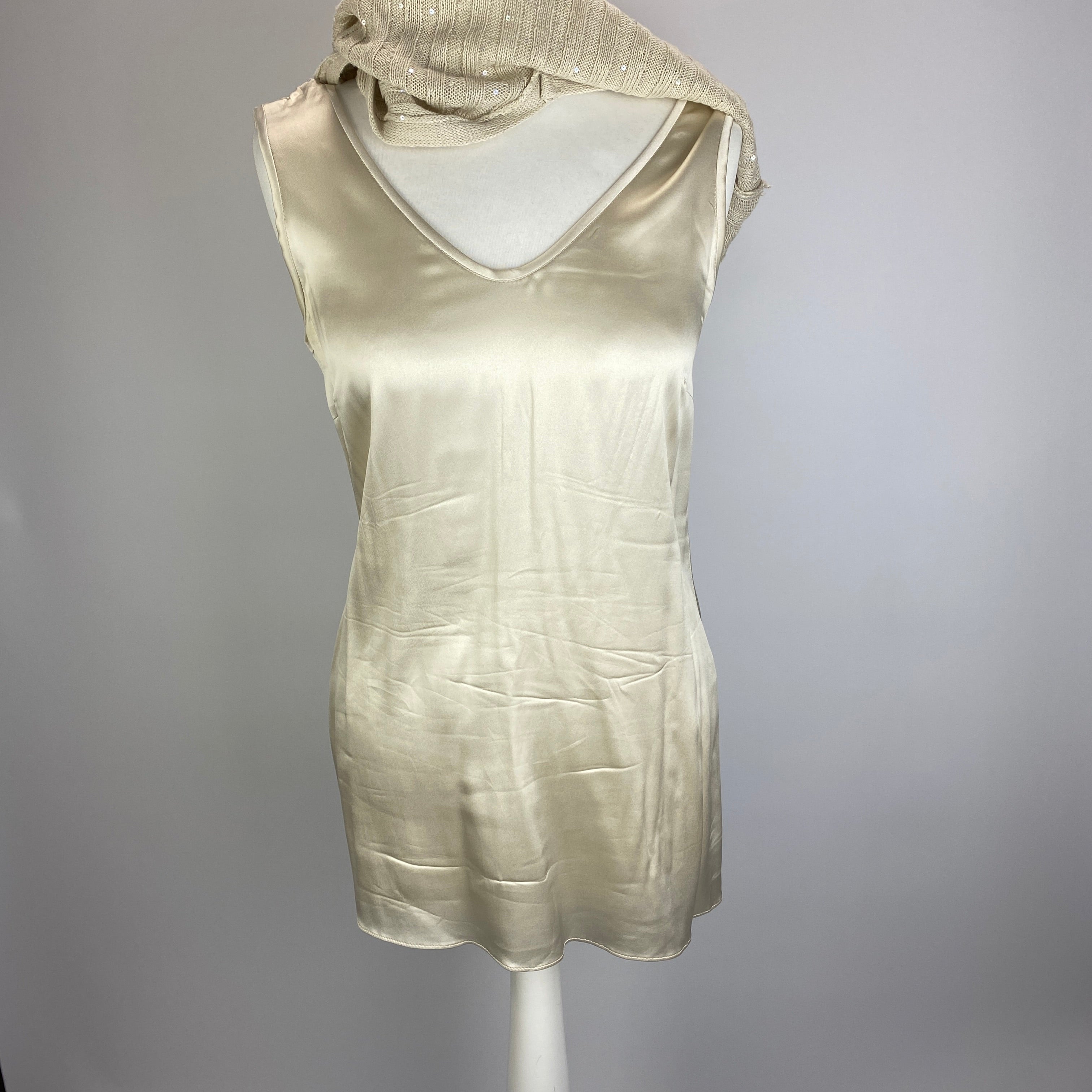 Brunello Cucinelli Cream Silk & Linen Two-Layer Top L