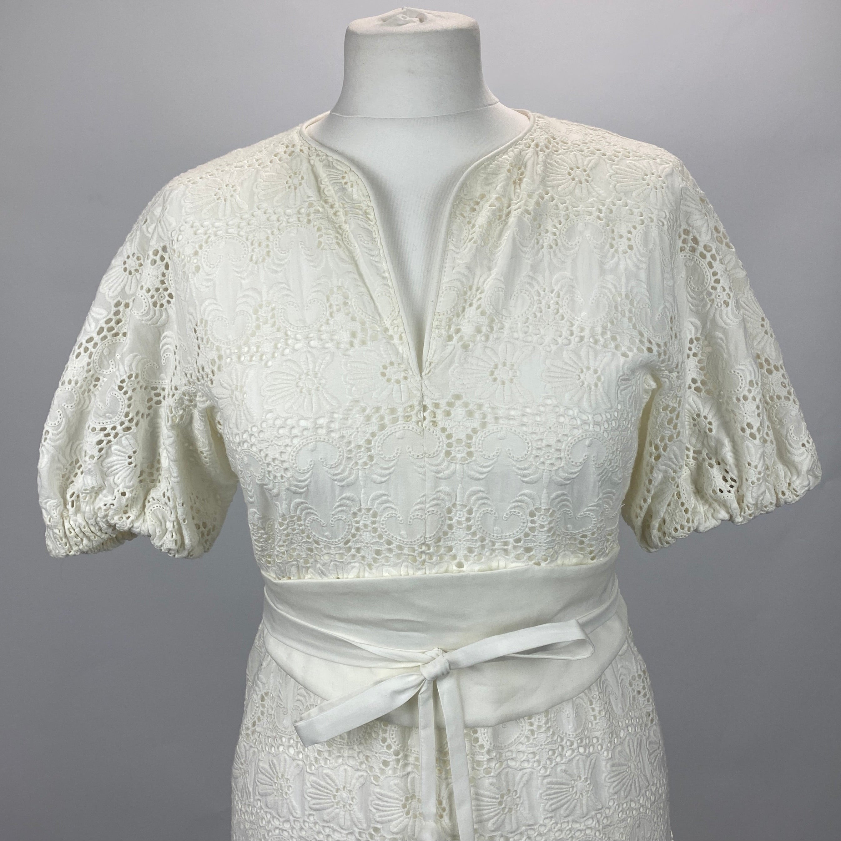 Anna Mason Cream Broderie Anglais Belted Maxi Dress S