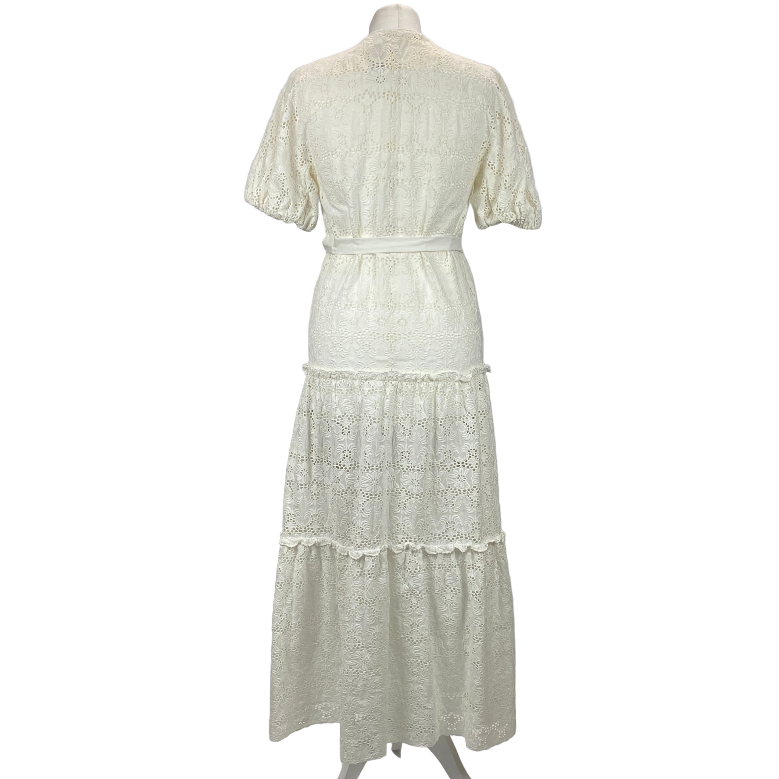 Anna Mason Cream Broderie Anglais Belted Maxi Dress S