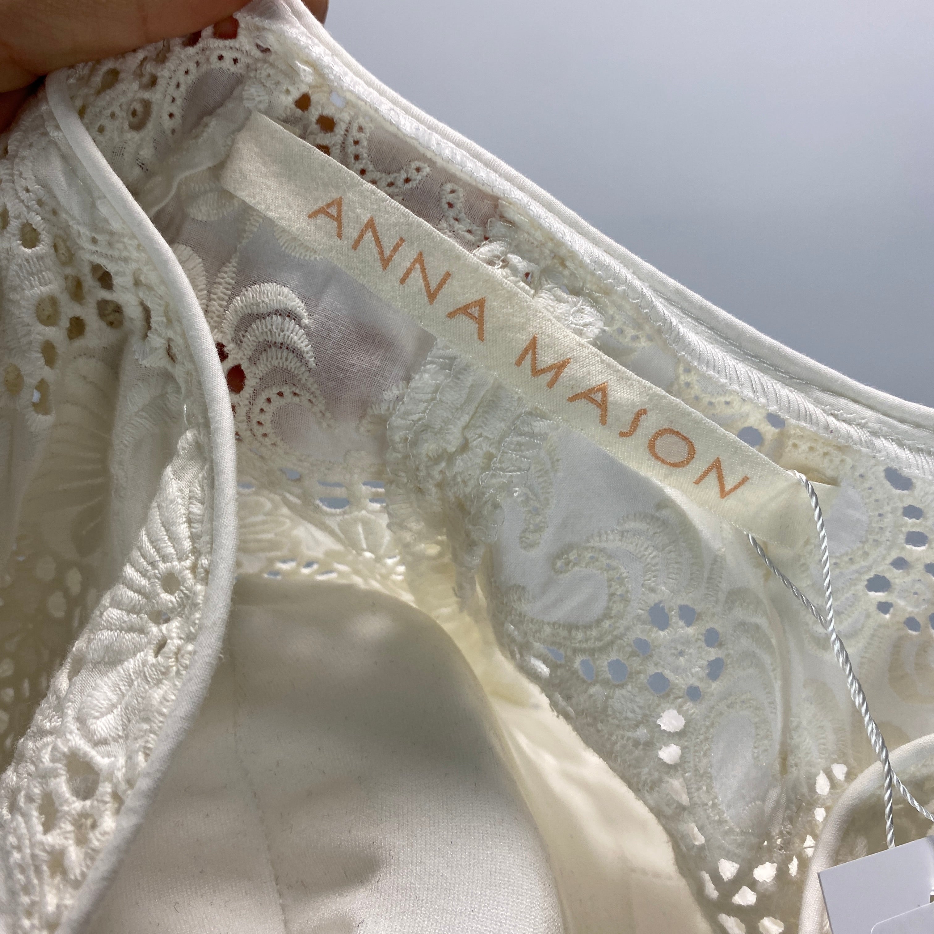 Anna Mason Cream Broderie Anglais Belted Maxi Dress S