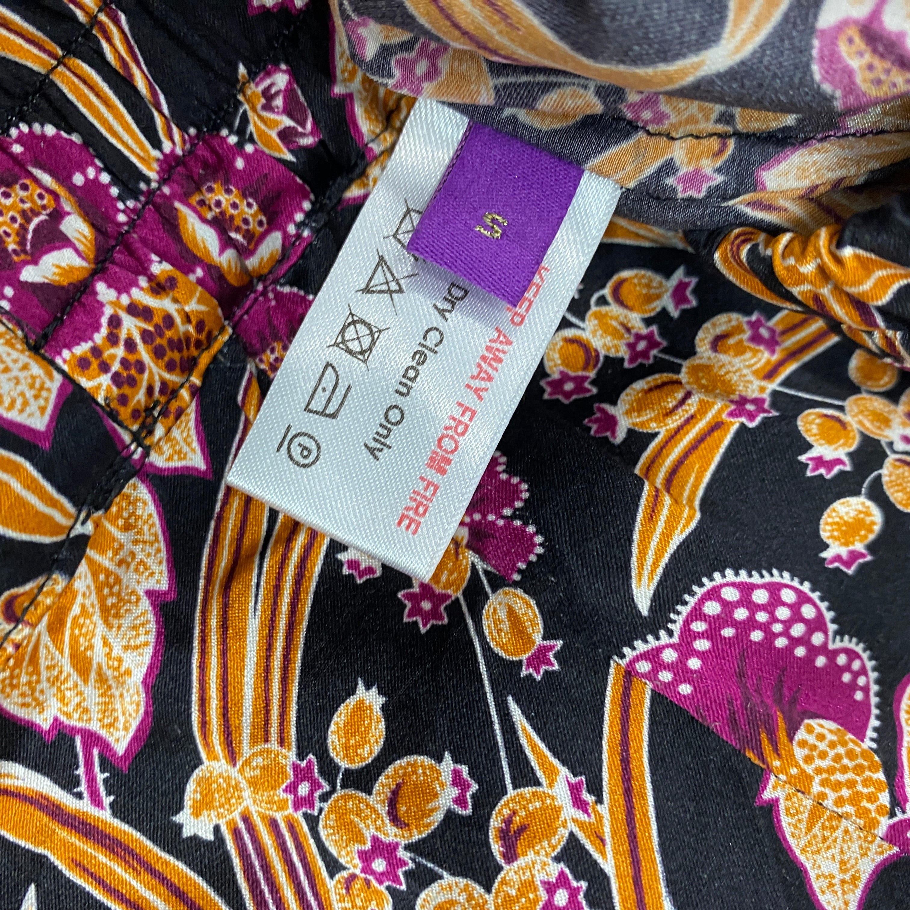 Liberty London £425 Black & Fuchsia Floral Print Silk Pyjama Set S