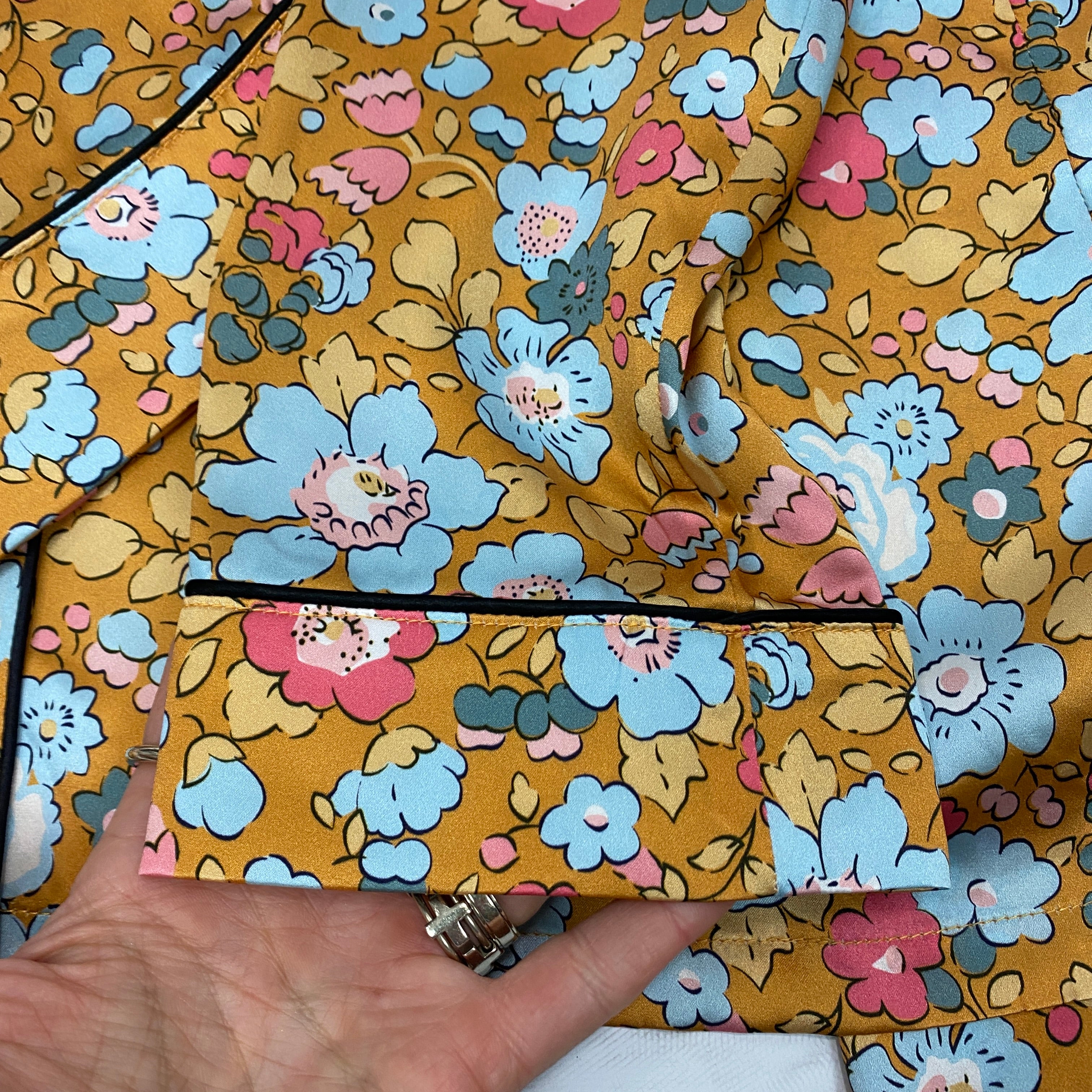 Liberty London £425 Old Gold Floral Print Silk Pyjama Set S