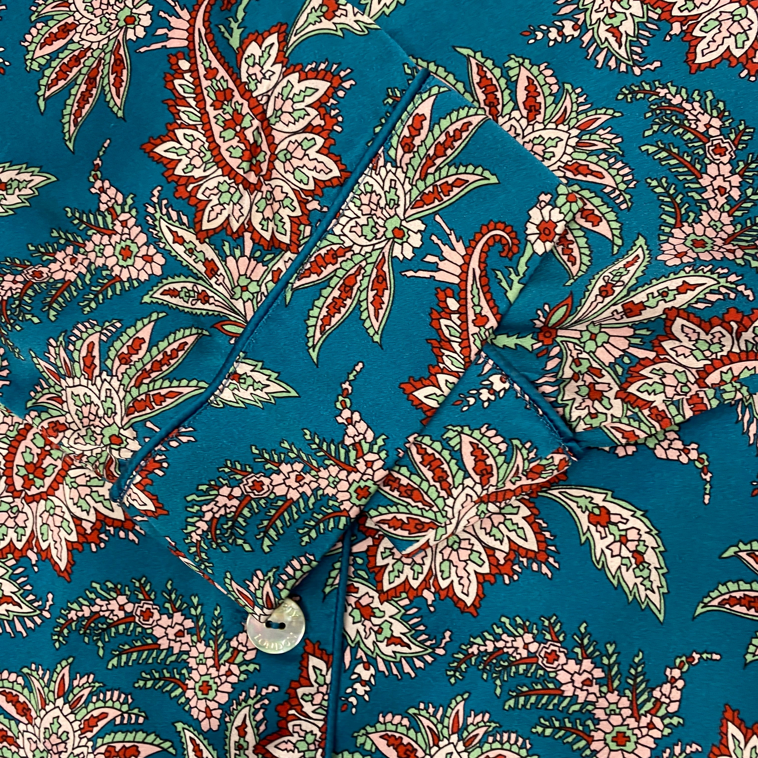 Liberty London £425 Teal Paisley Print Silk Pyjama Set S