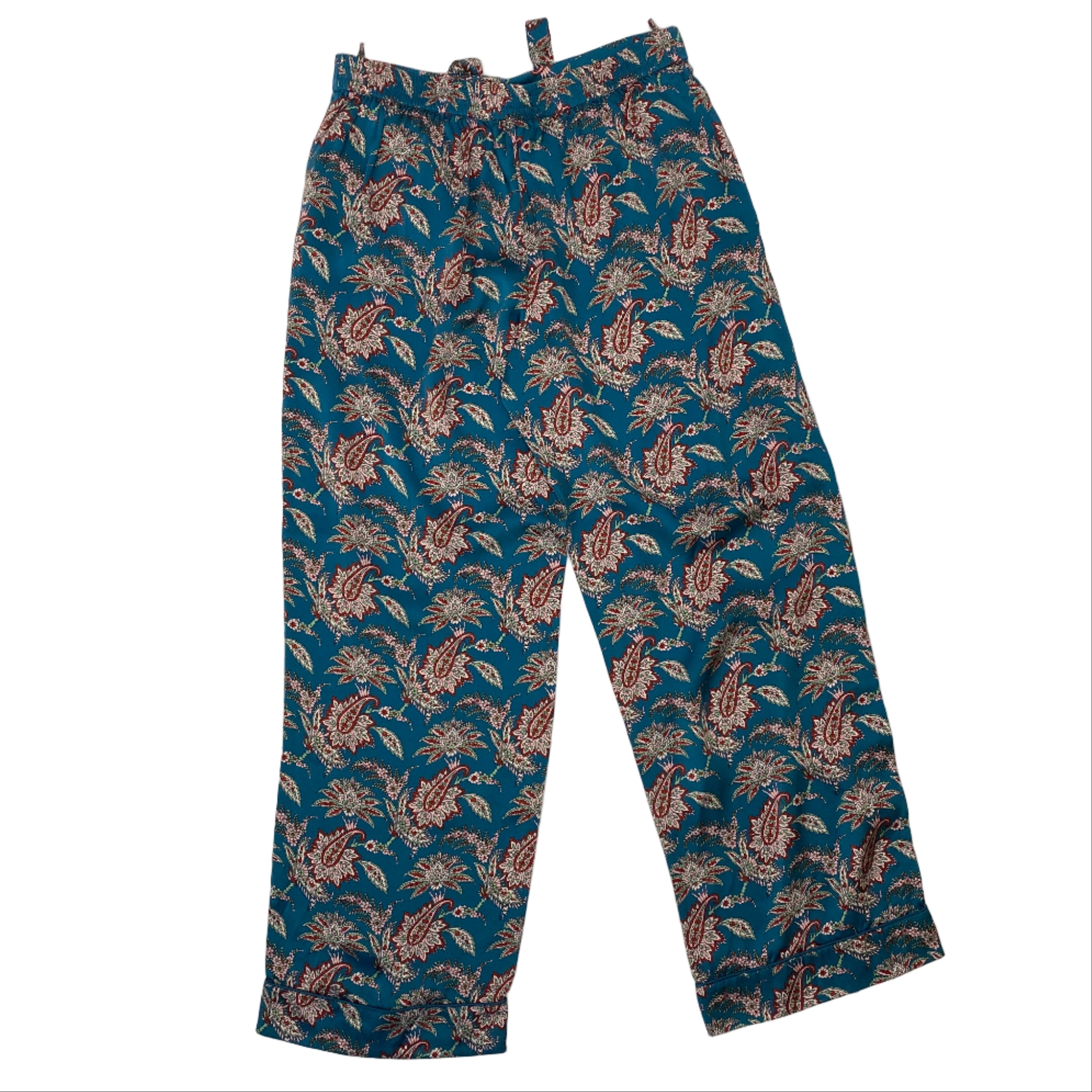 Liberty London £425 Teal Paisley Print Silk Pyjama Set S