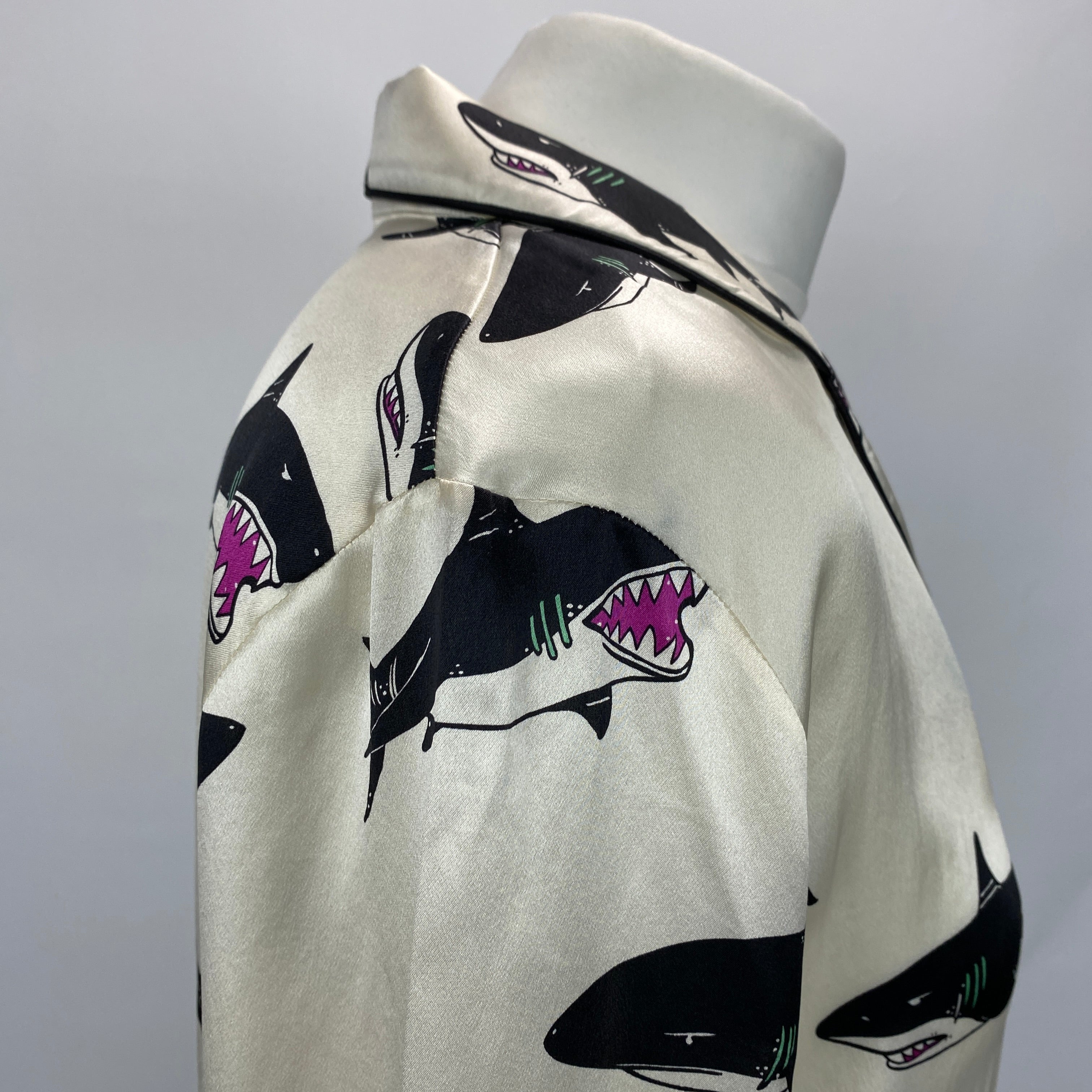 Olivia Von Halle £620 Cream Shark Print Silk Lila Pyjama Set S
