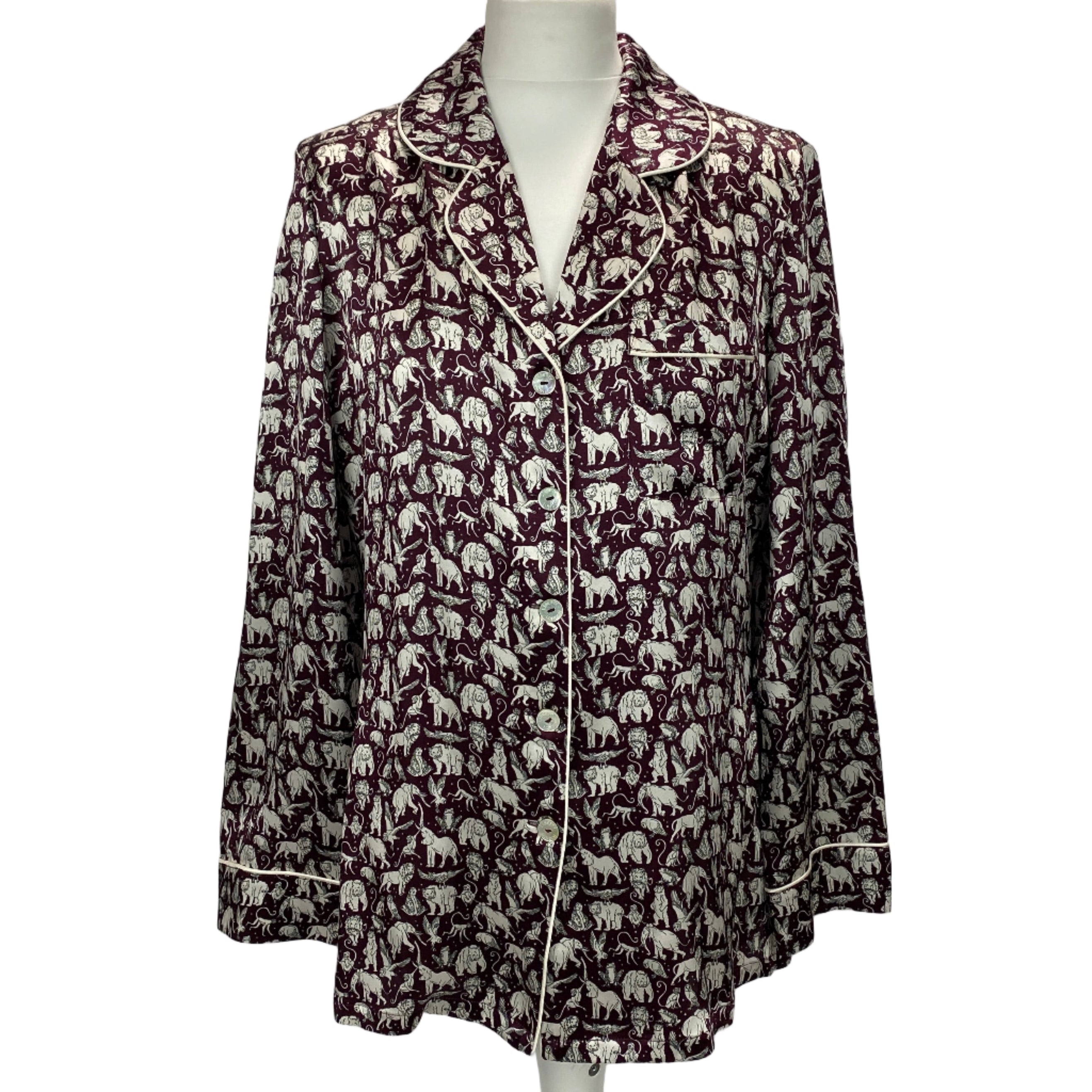 Liberty London £425 Aubergine Animal Print Silk Pyjama Set S