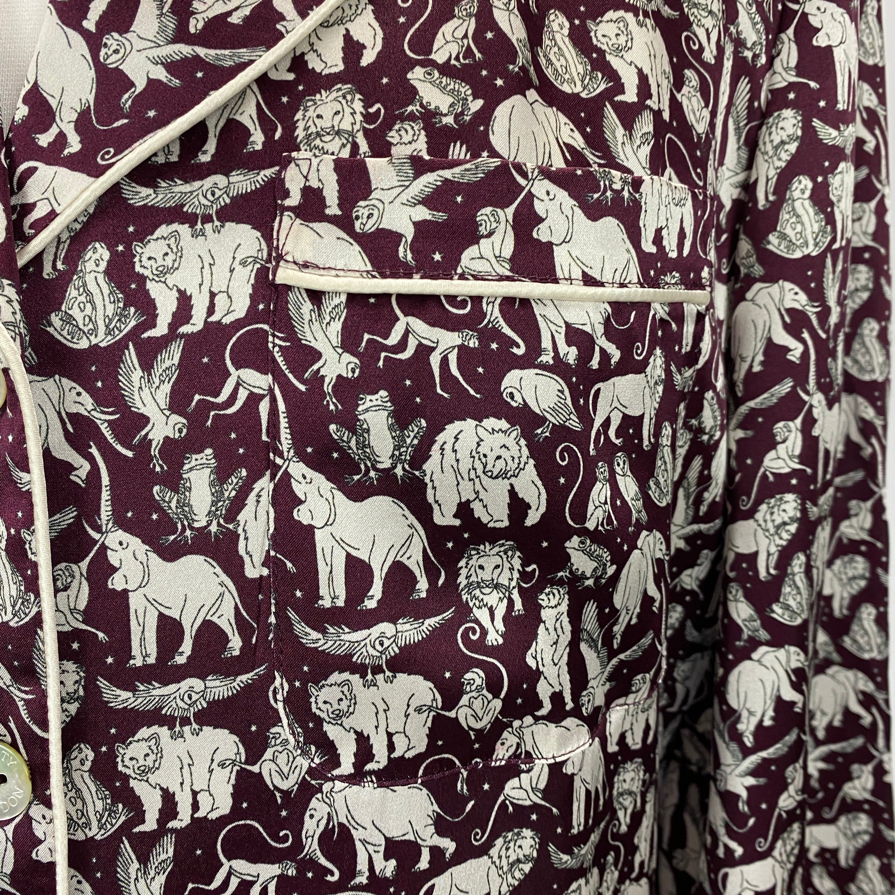 Liberty London £425 Aubergine Animal Print Silk Pyjama Set S