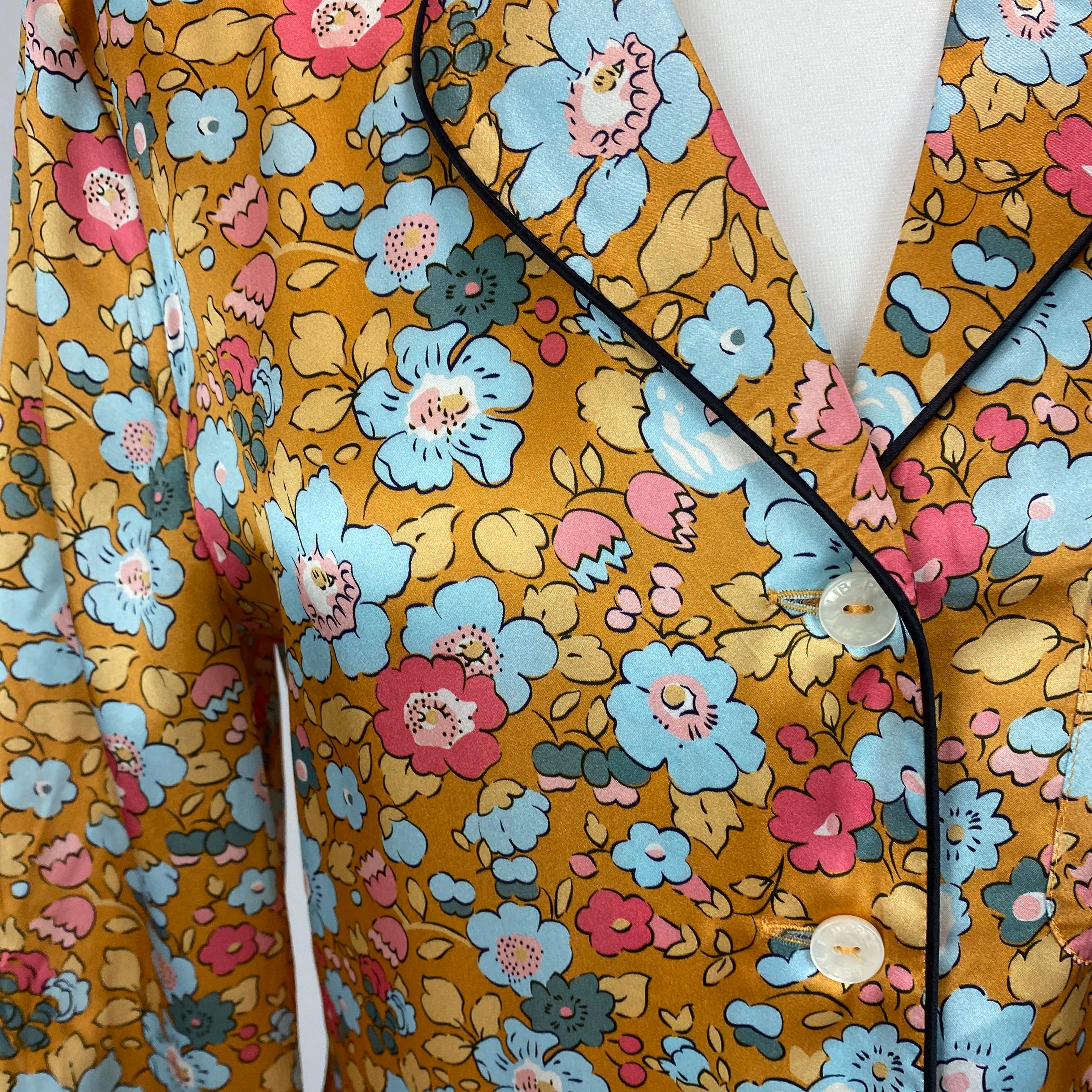 Liberty London £425 Old Gold Floral Print Silk Pyjama Set S