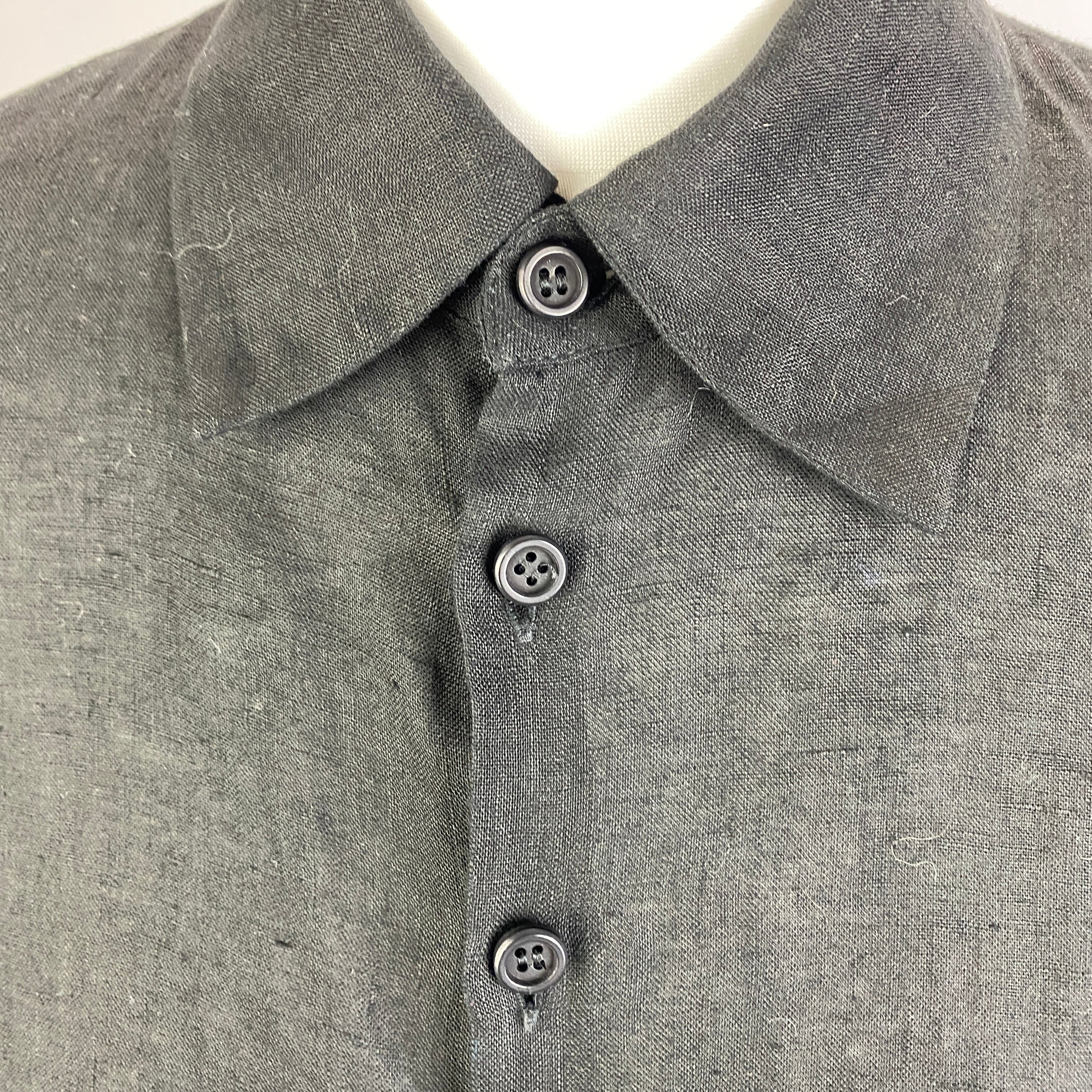 Eskander New £395 Black Linen Short Sleeve Shirt XS/S/M/L