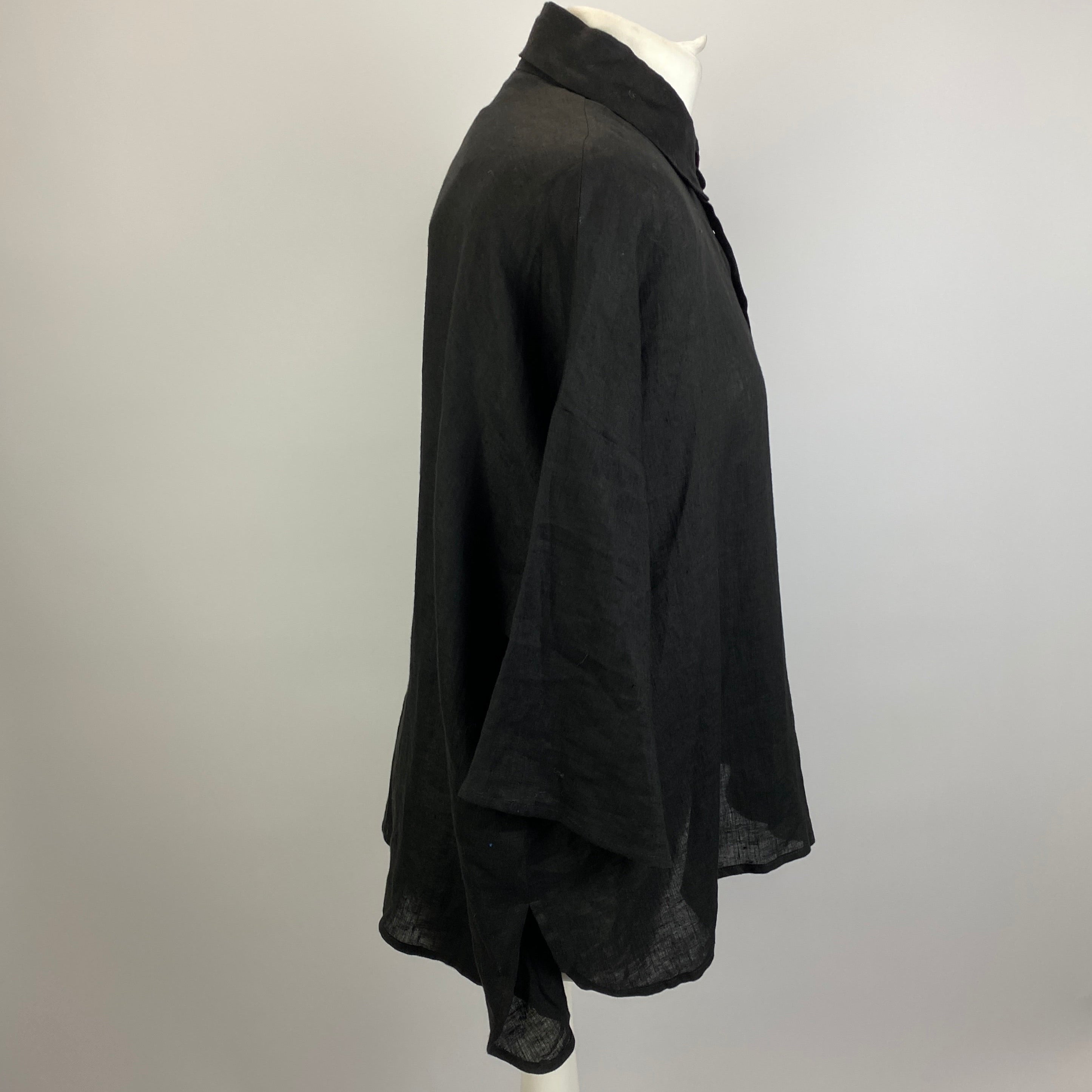 Eskander New £395 Black Linen Short Sleeve Shirt XS/S/M/L