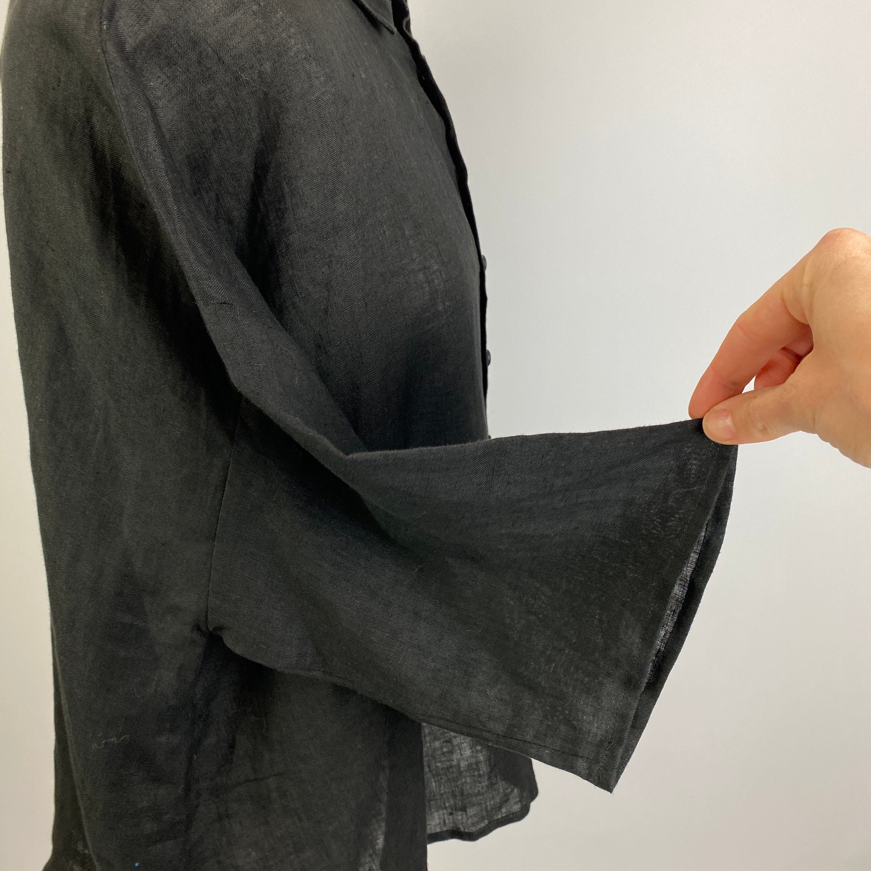 Eskander New £395 Black Linen Short Sleeve Shirt XS/S/M/L