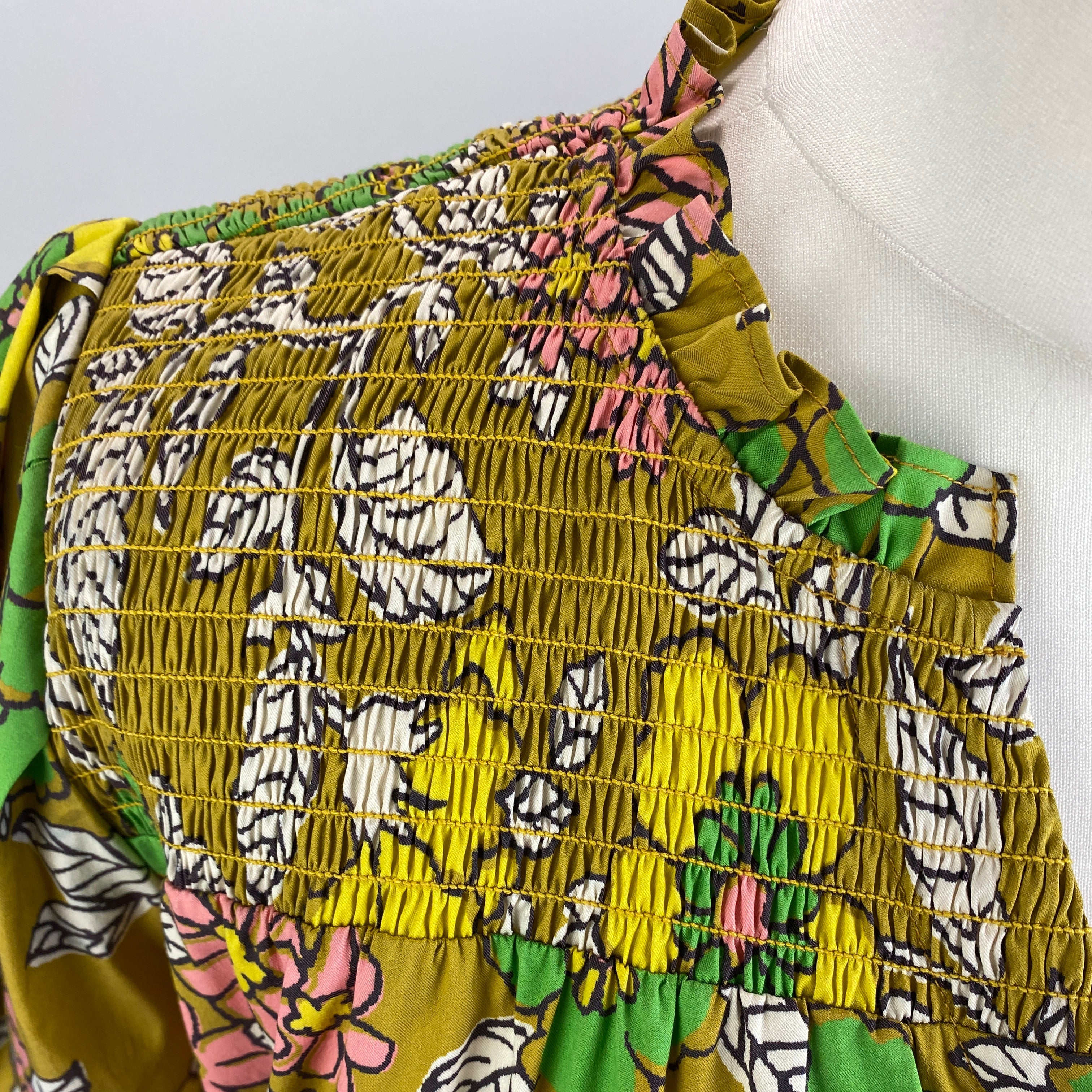 Tory Burch Mustard Floral Belted Midi Dress M