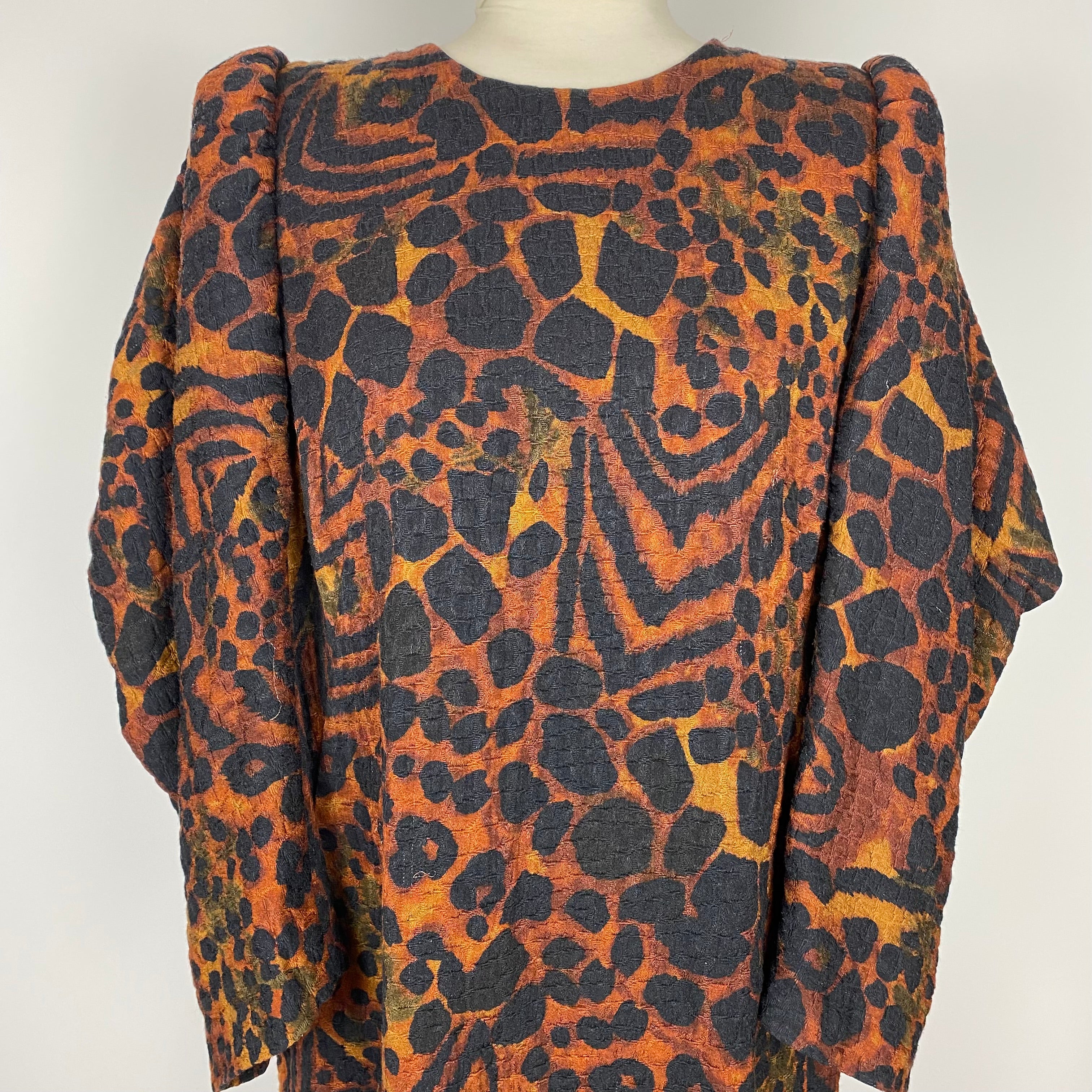 Dries Van Noten Terracotta & Black Leopardprint Midi Dress S
