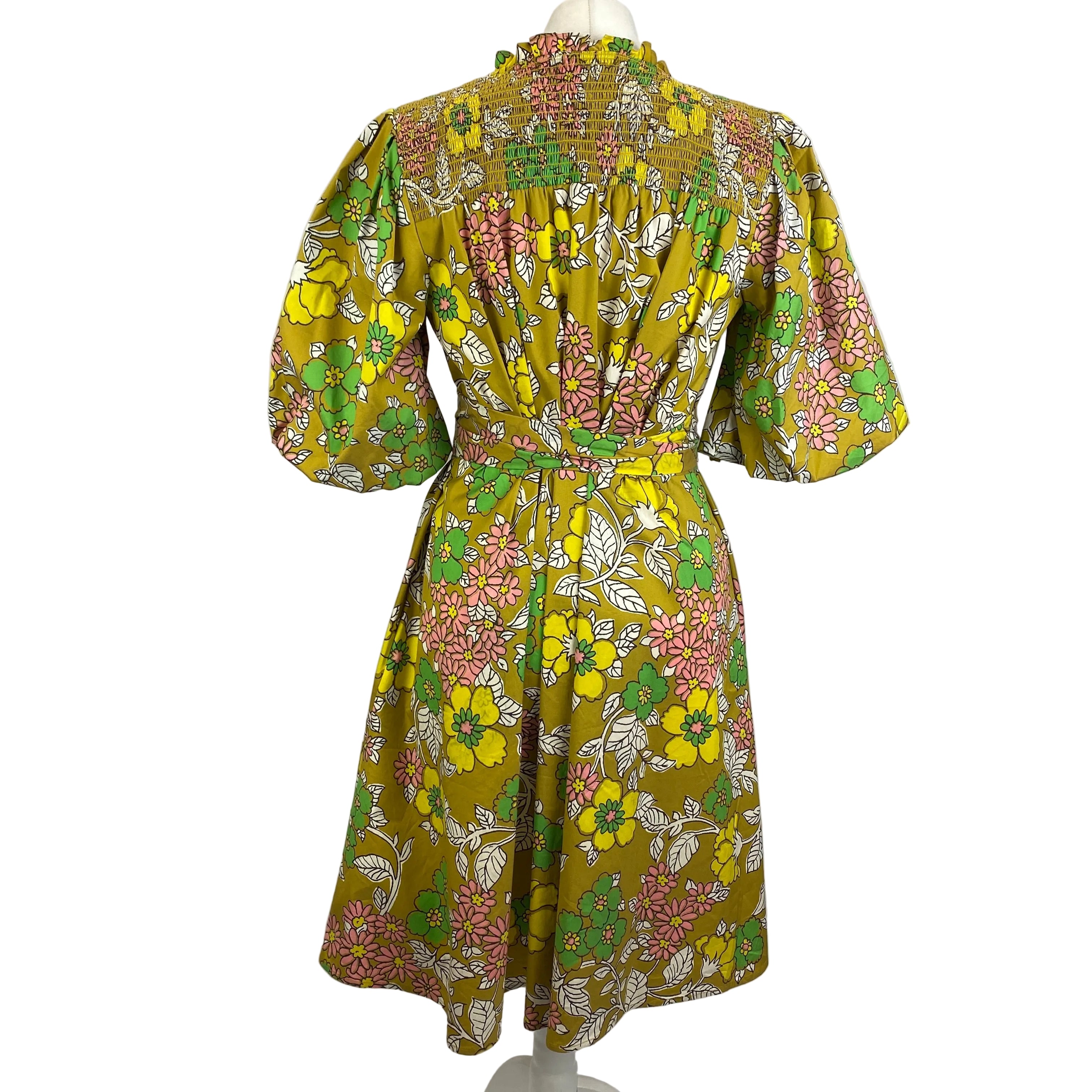 Tory Burch Mustard Floral Belted Midi Dress M