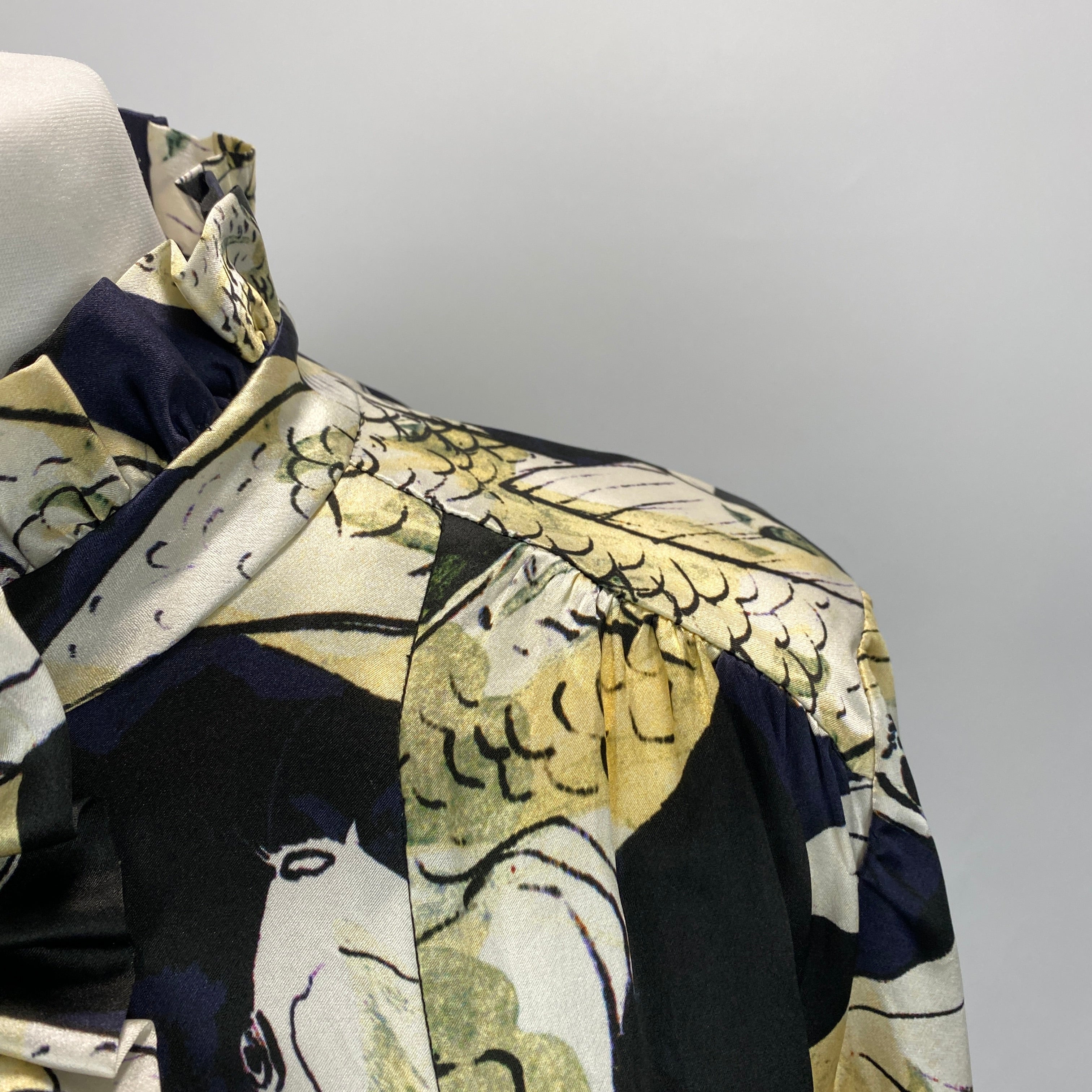 Erdem Black & Cream Carp Print Silk Maxi Siren Dress M