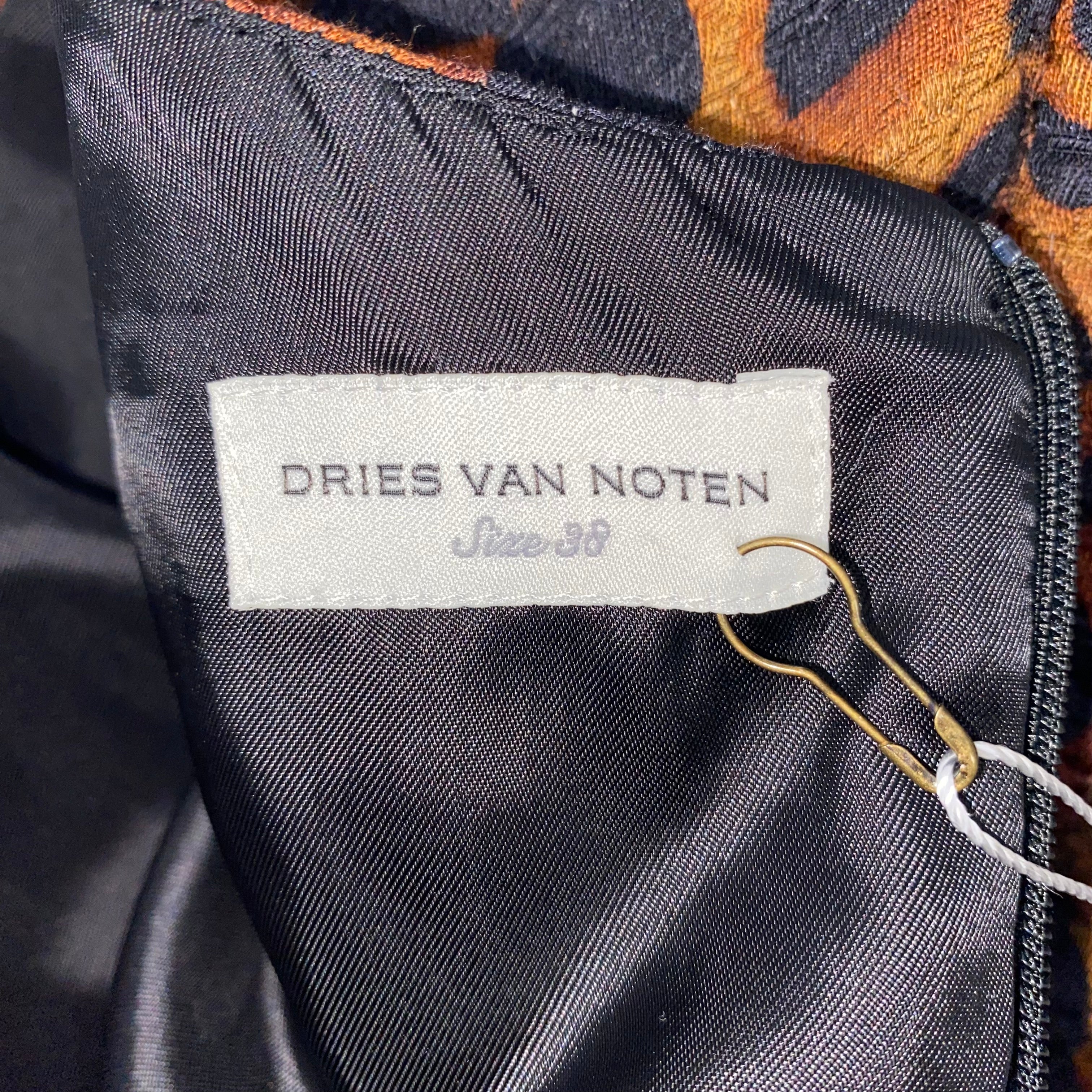 Dries Van Noten Terracotta & Black Leopardprint Midi Dress S