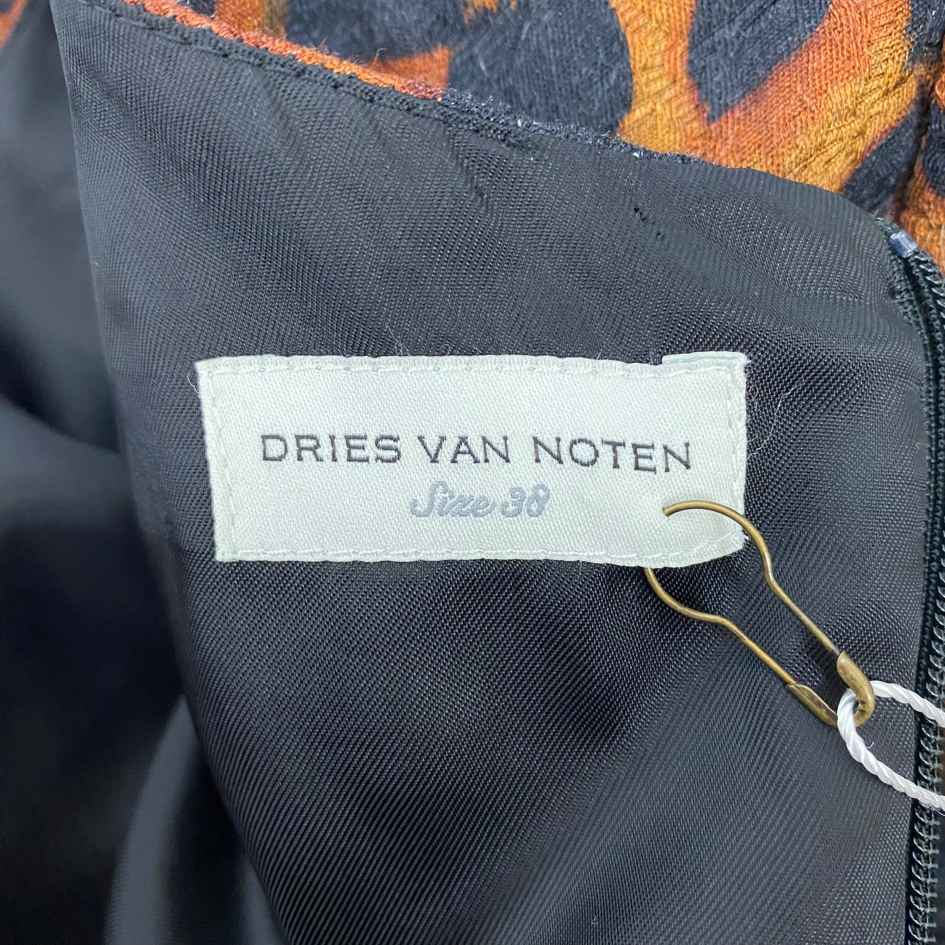 Dries Van Noten Terracotta & Black Leopardprint Midi Dress S