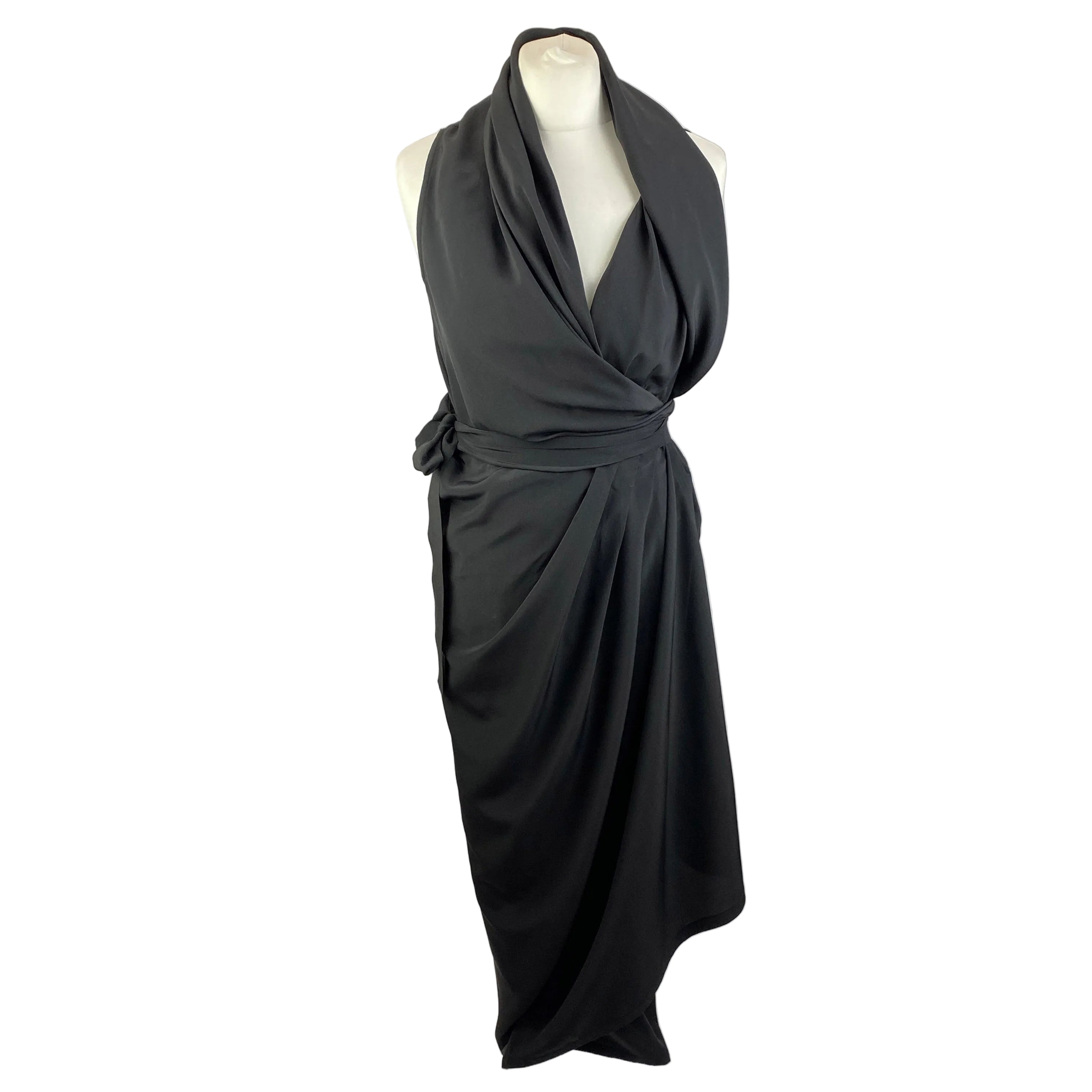 Rick Owens £930 Black Silk Wrap Tulip Dress M