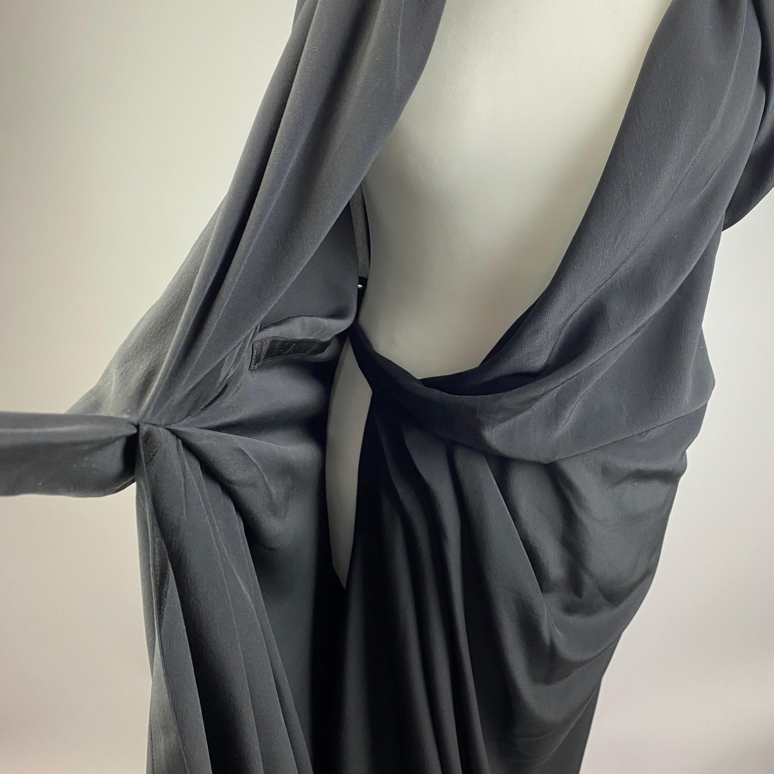 Rick Owens £930 Black Silk Wrap Tulip Dress M