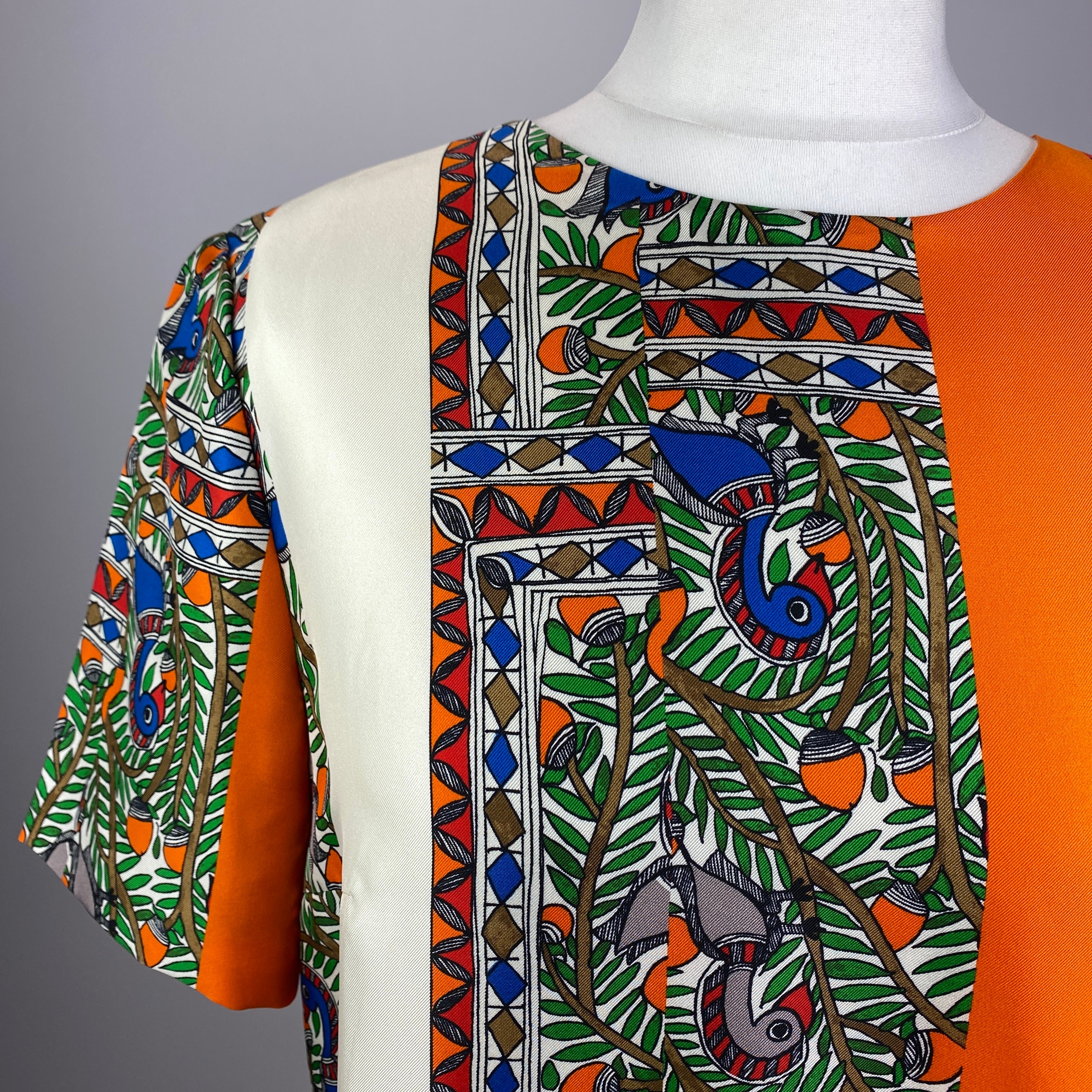 Tory Burch Vibrant Bird Print Silk Twill Midi Dress L