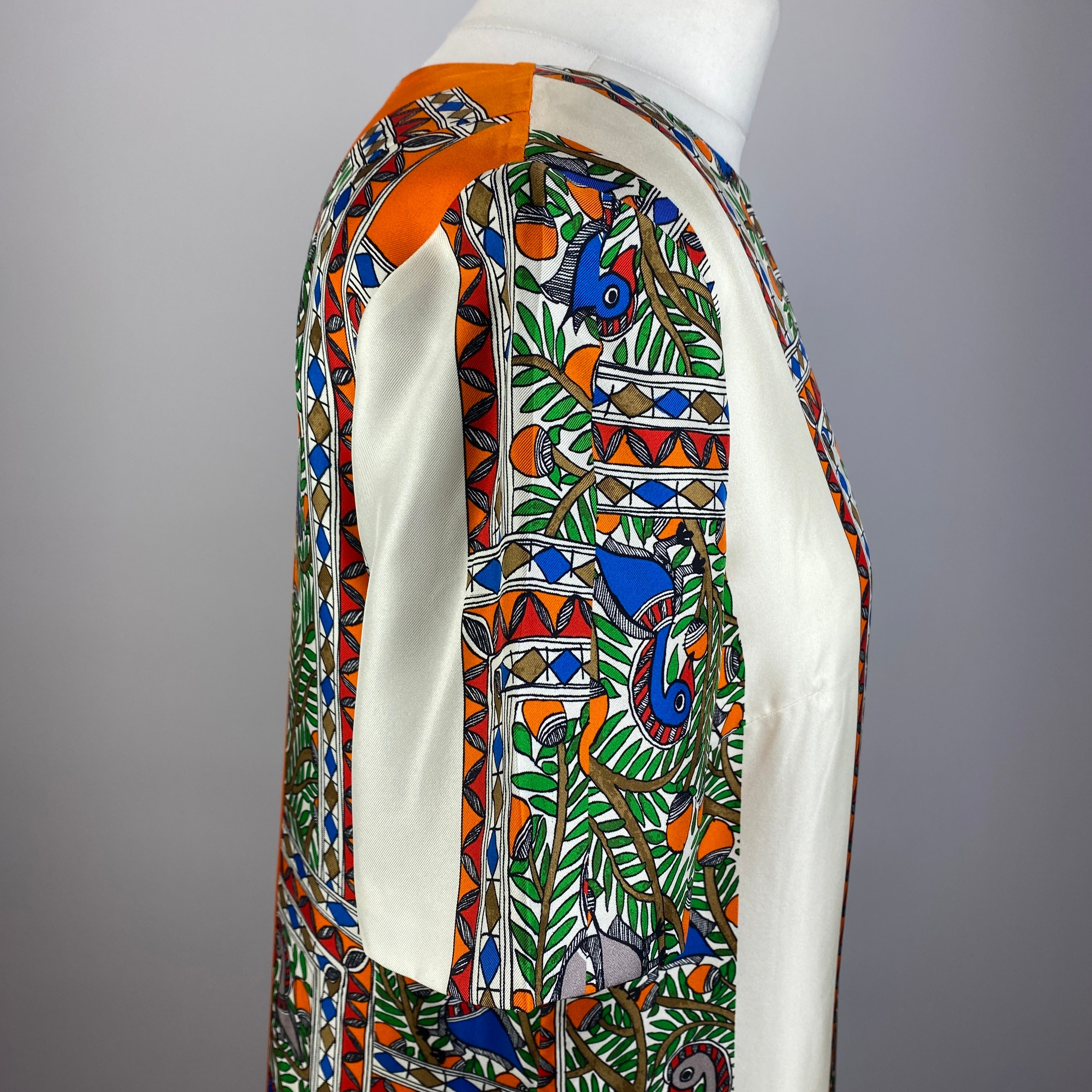 Tory Burch Vibrant Bird Print Silk Twill Midi Dress L