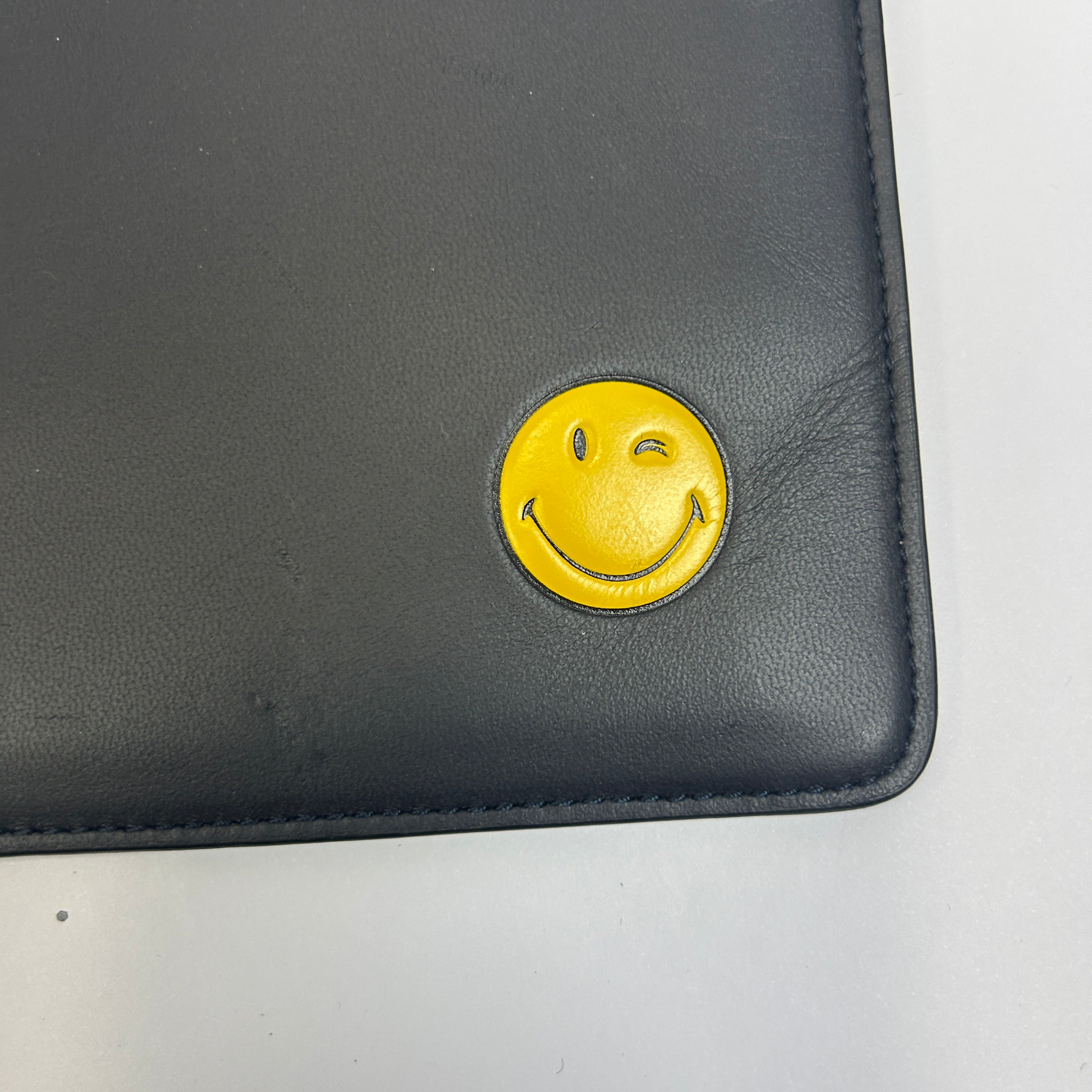 Anya Hindmarch Deep Navy Winking Smilie Zippered A2 Case